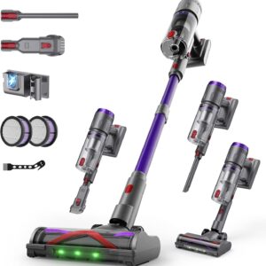 Aspiradora Sin Cable 58000Pa/600W/75Min, Escoba Aspiradora sin Cable de 1.6L, Pantalla Táctil LED Inteligente, Aspirador Inalámbrico Antienredo, Ideal para Suelos, Alfombras y Pelo de Mascotas