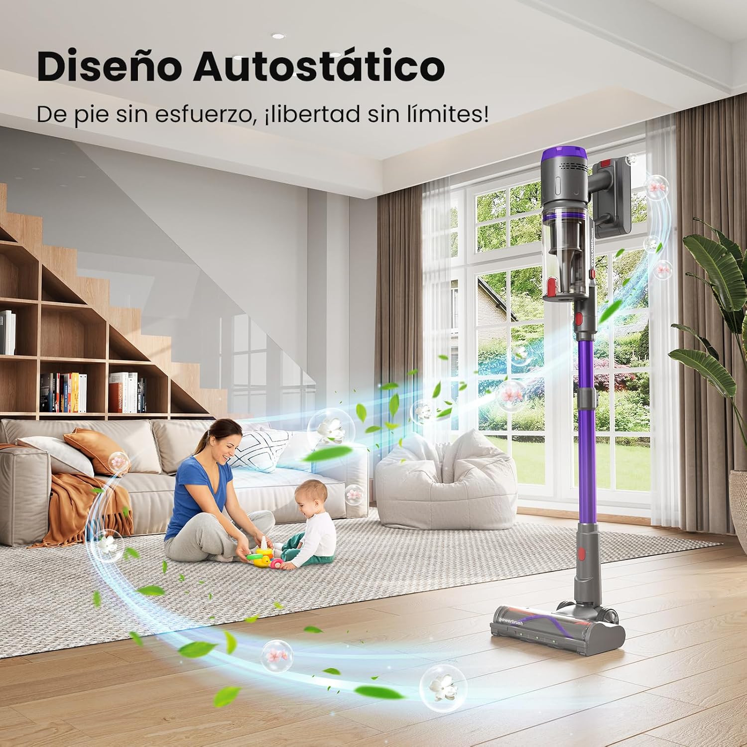 Aspiradora Sin Cable 58000Pa/600W/75Min, Escoba Aspiradora sin Cable de 1.6L, Pantalla Táctil LED Inteligente, Aspirador Inalámbrico Antienredo, Ideal para Suelos, Alfombras y Pelo de Mascotas - 6