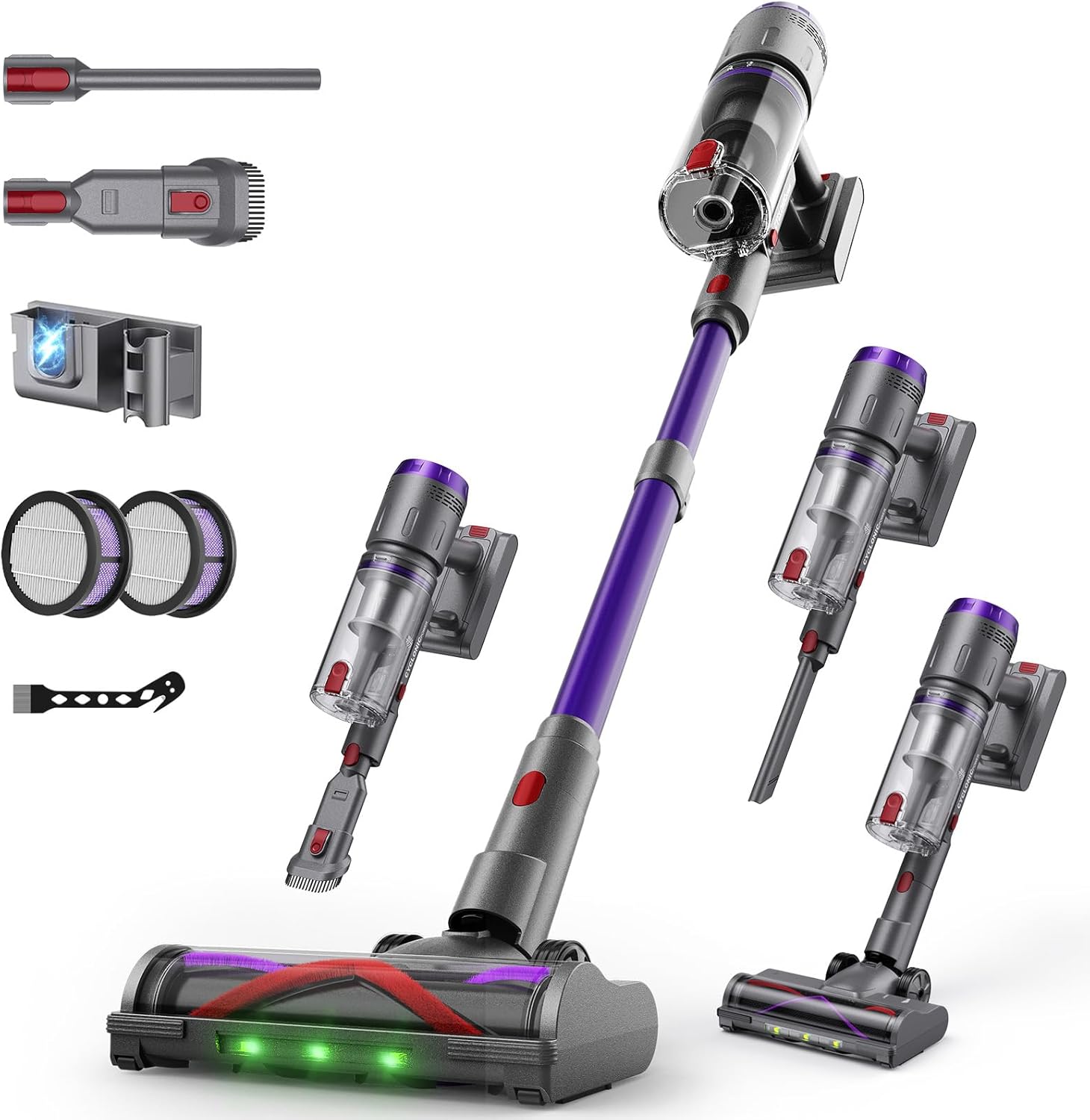 Aspiradora Sin Cable 58000Pa/600W/75Min, Escoba Aspiradora sin Cable de 1.6L, Pantalla Táctil LED Inteligente, Aspirador Inalámbrico Antienredo, Ideal para Suelos, Alfombras y Pelo de Mascotas - 1