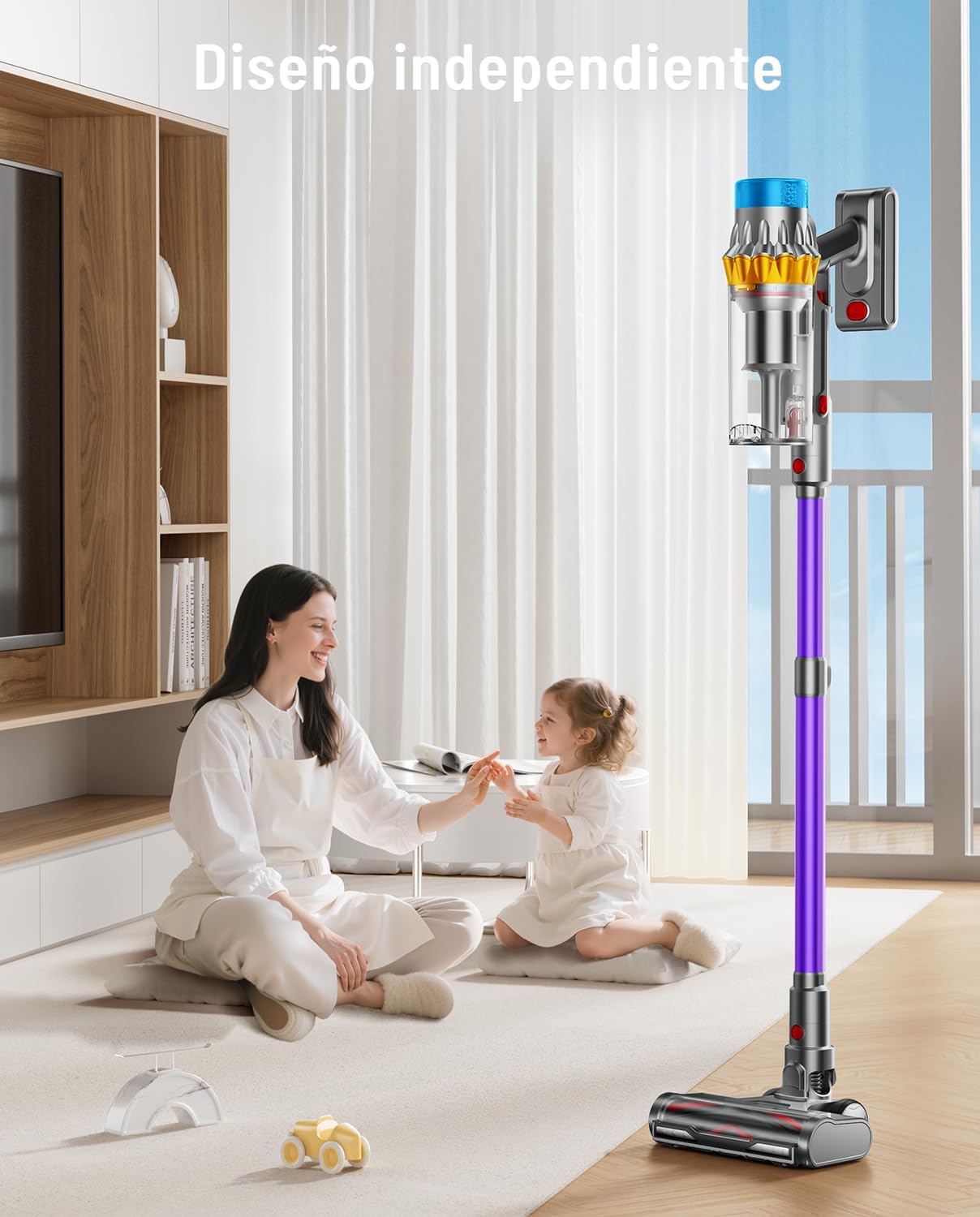 Aspiradora sin Cable 55KPA 650W 70Mins,Escoba Aspiradora sin Cable de 1,8 L, Aspiradora Vertical sin Antienredos/Pantalla LED/Autoportante, Adecuada Para Pelo Demascotas, Alfombras y Suelos de Madera - 5