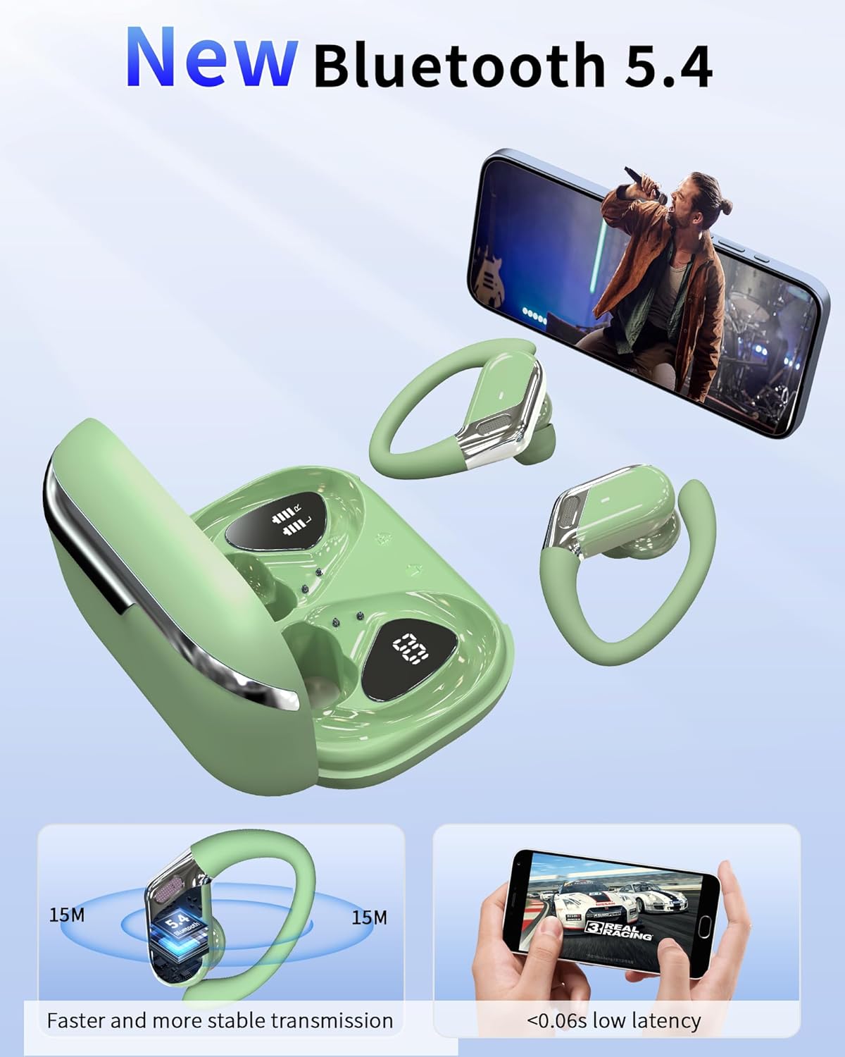 Auriculares Bluetooth, Bluetooth 5.4 Sport Auriculares con HiFi estéreo, 50 horas Auriculares Inalámbricos en el Ear Cancelación de Ruido ENC y 4 HD Mic, IP7 Impermeable Auriculares, Inalámbricos K24 - 2