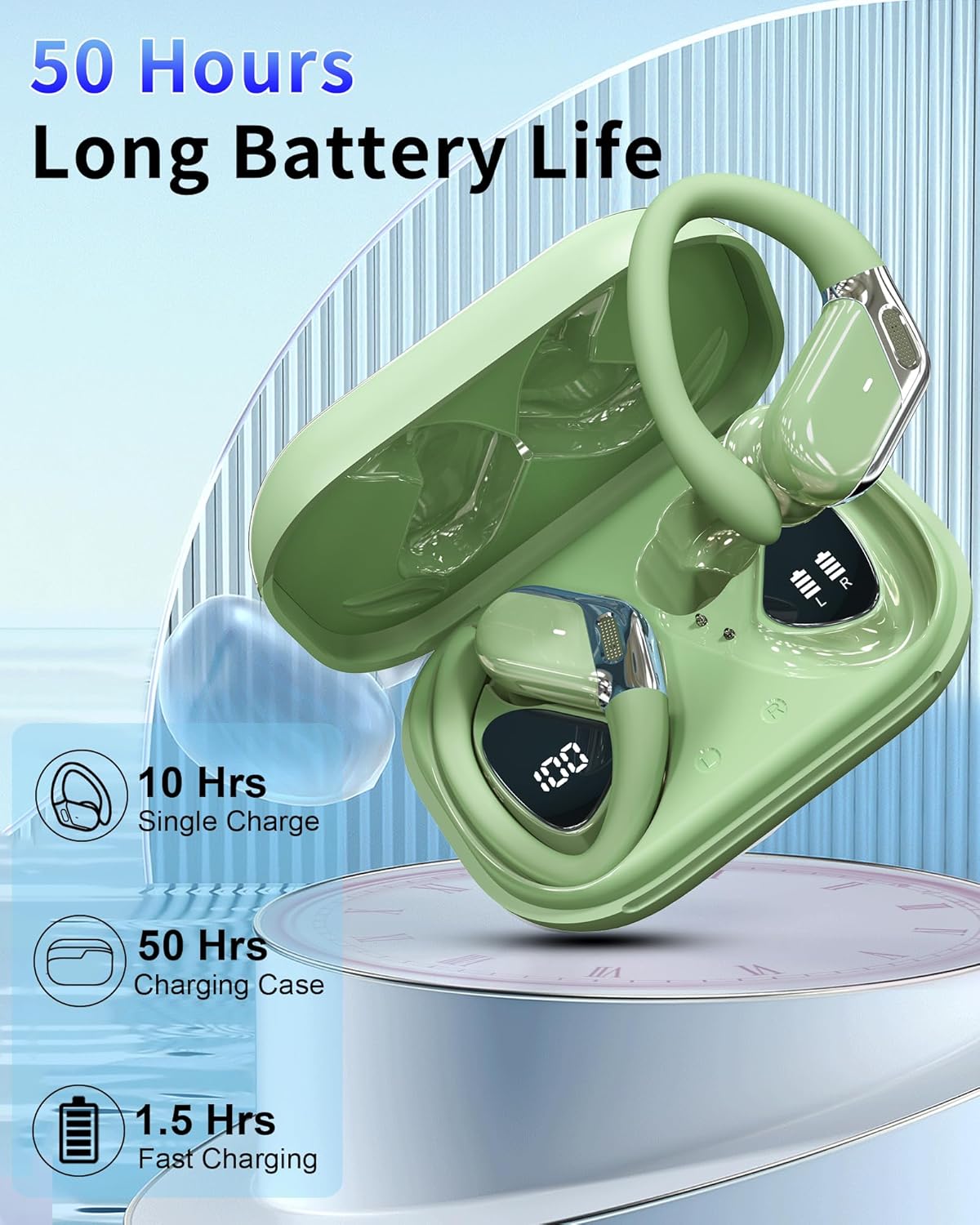 Auriculares Bluetooth, Bluetooth 5.4 Sport Auriculares con HiFi estéreo, 50 horas Auriculares Inalámbricos en el Ear Cancelación de Ruido ENC y 4 HD Mic, IP7 Impermeable Auriculares, Inalámbricos K24 - 3