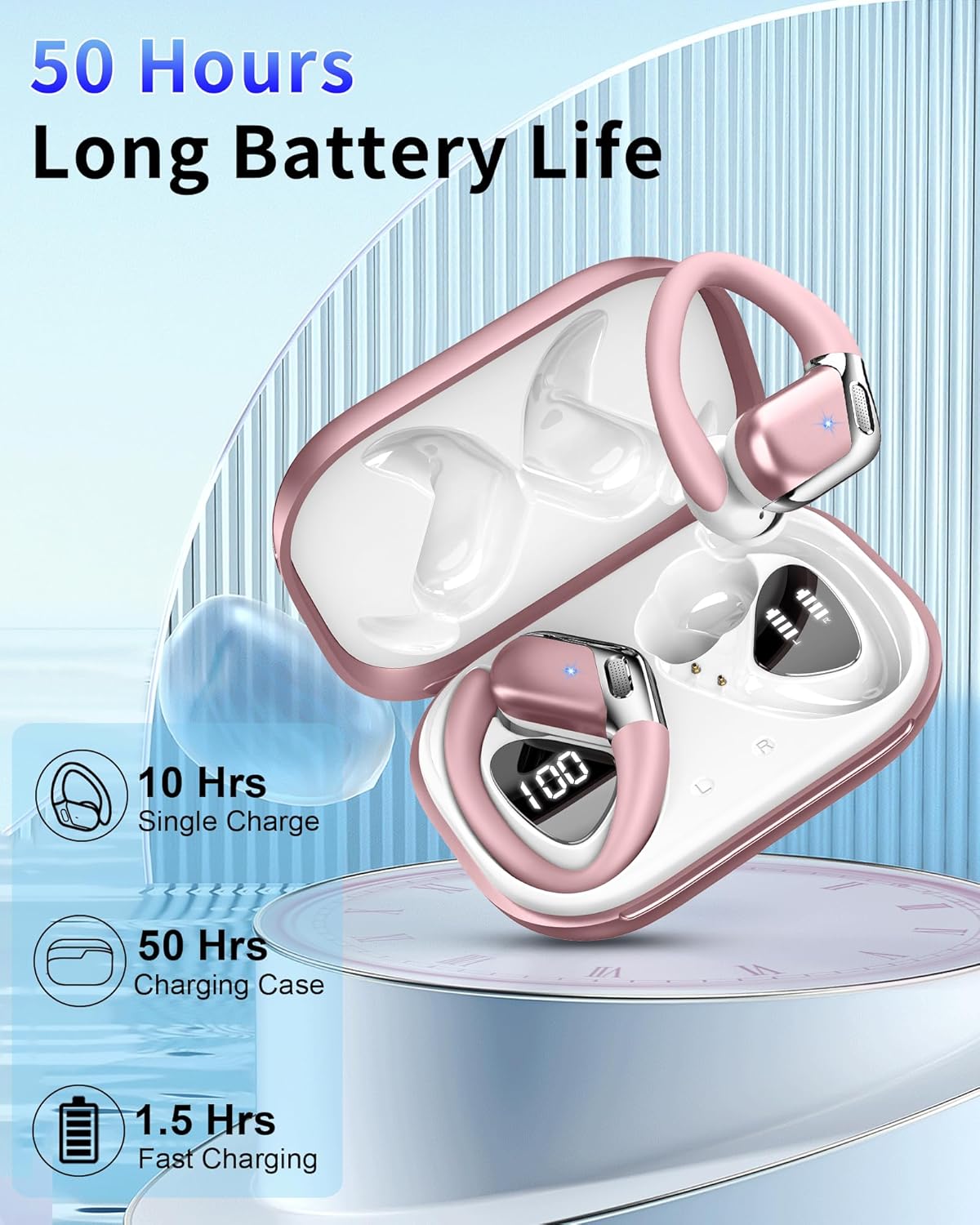 Auriculares Bluetooth, Bluetooth 5.4, auriculares deportivos con HiFi estéreo, 50 horas auriculares inalámbricos en el oído, cancelación de ruido ENC y micrófono 4 HD, IP7 resistente al agua, Ka22 - 3