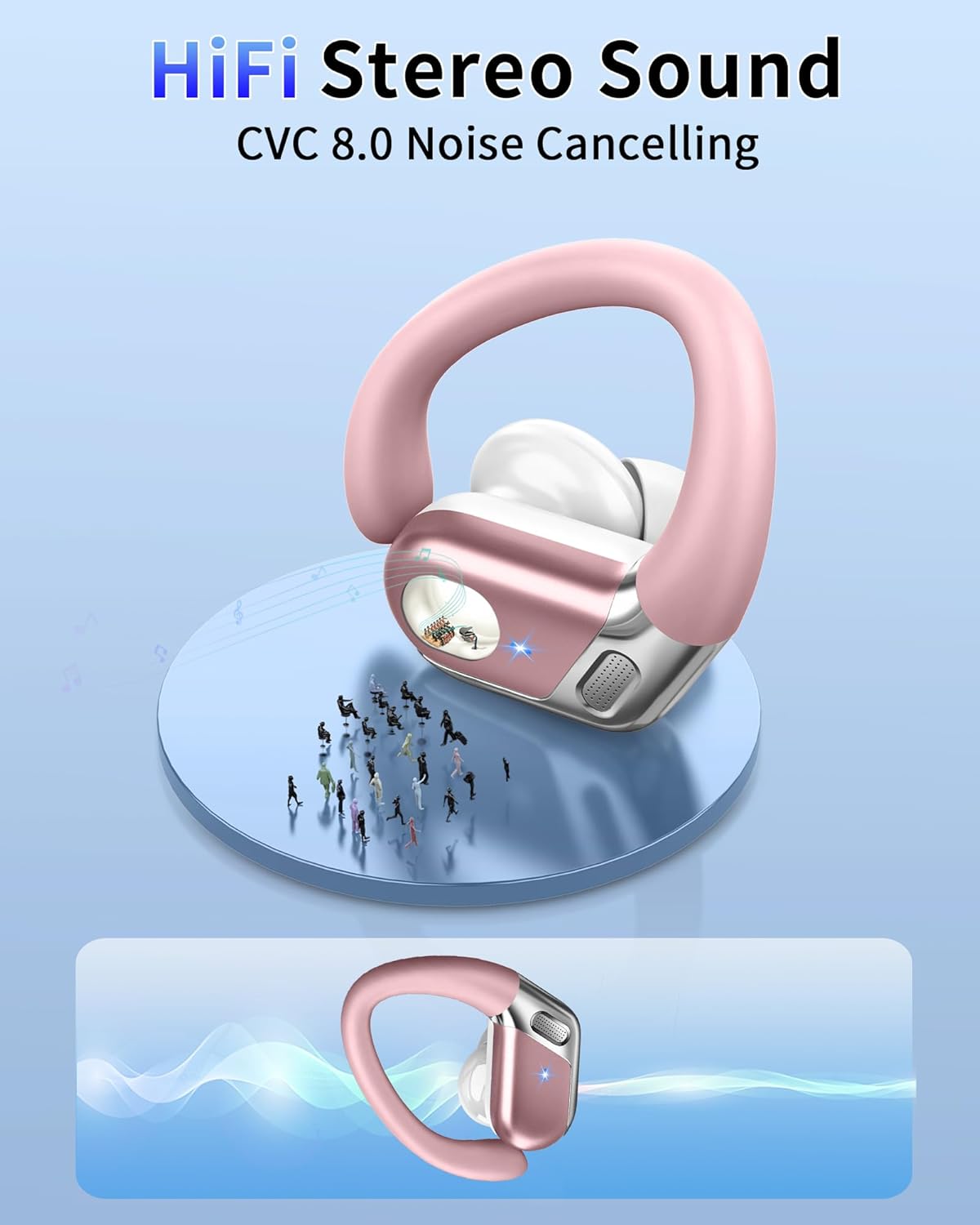 Auriculares Bluetooth, Bluetooth 5.4, auriculares deportivos con HiFi estéreo, 50 horas auriculares inalámbricos en el oído, cancelación de ruido ENC y micrófono 4 HD, IP7 resistente al agua, Ka22 - 4