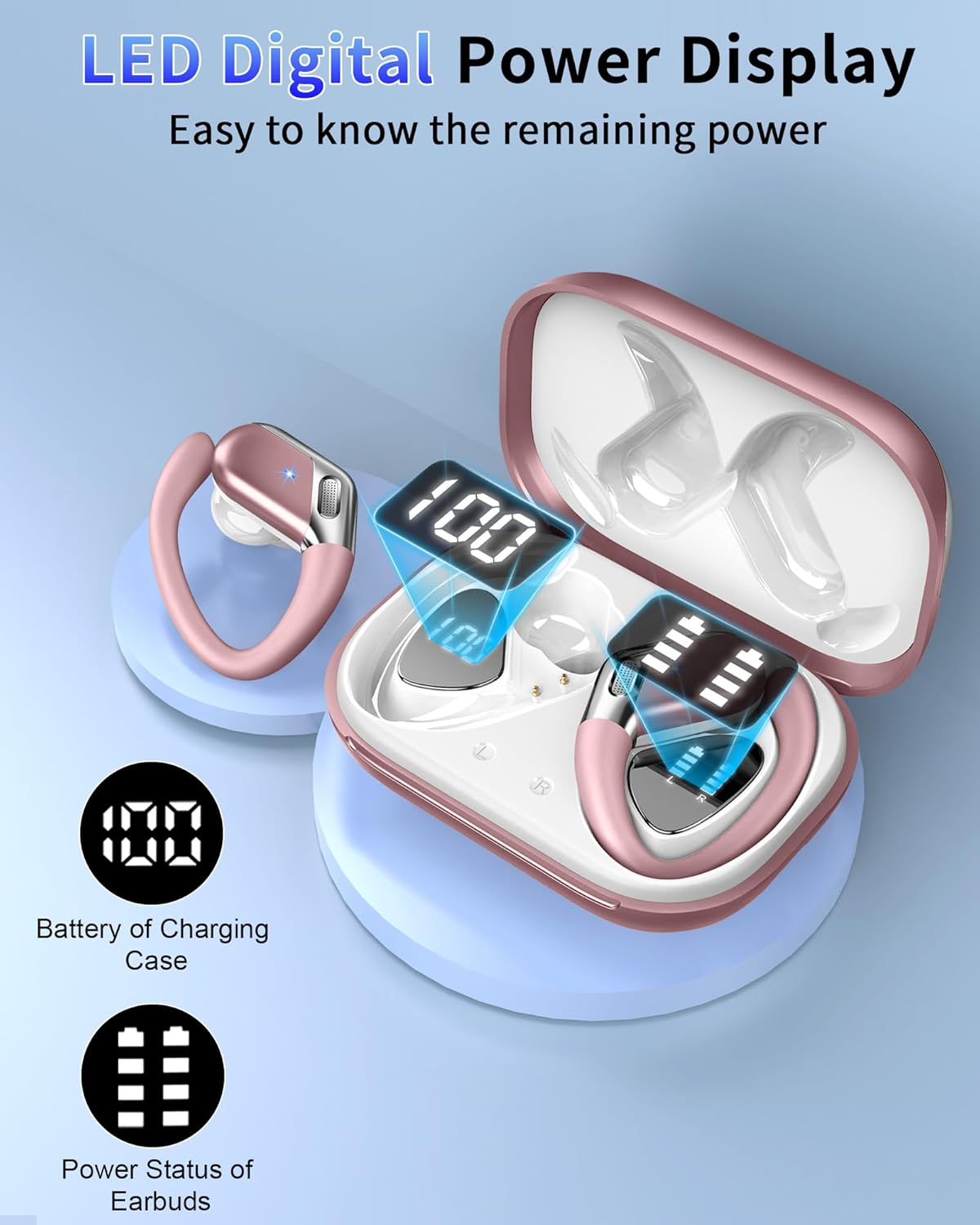 Auriculares Bluetooth, Bluetooth 5.4, auriculares deportivos con HiFi estéreo, 50 horas auriculares inalámbricos en el oído, cancelación de ruido ENC y micrófono 4 HD, IP7 resistente al agua, Ka22 - 5