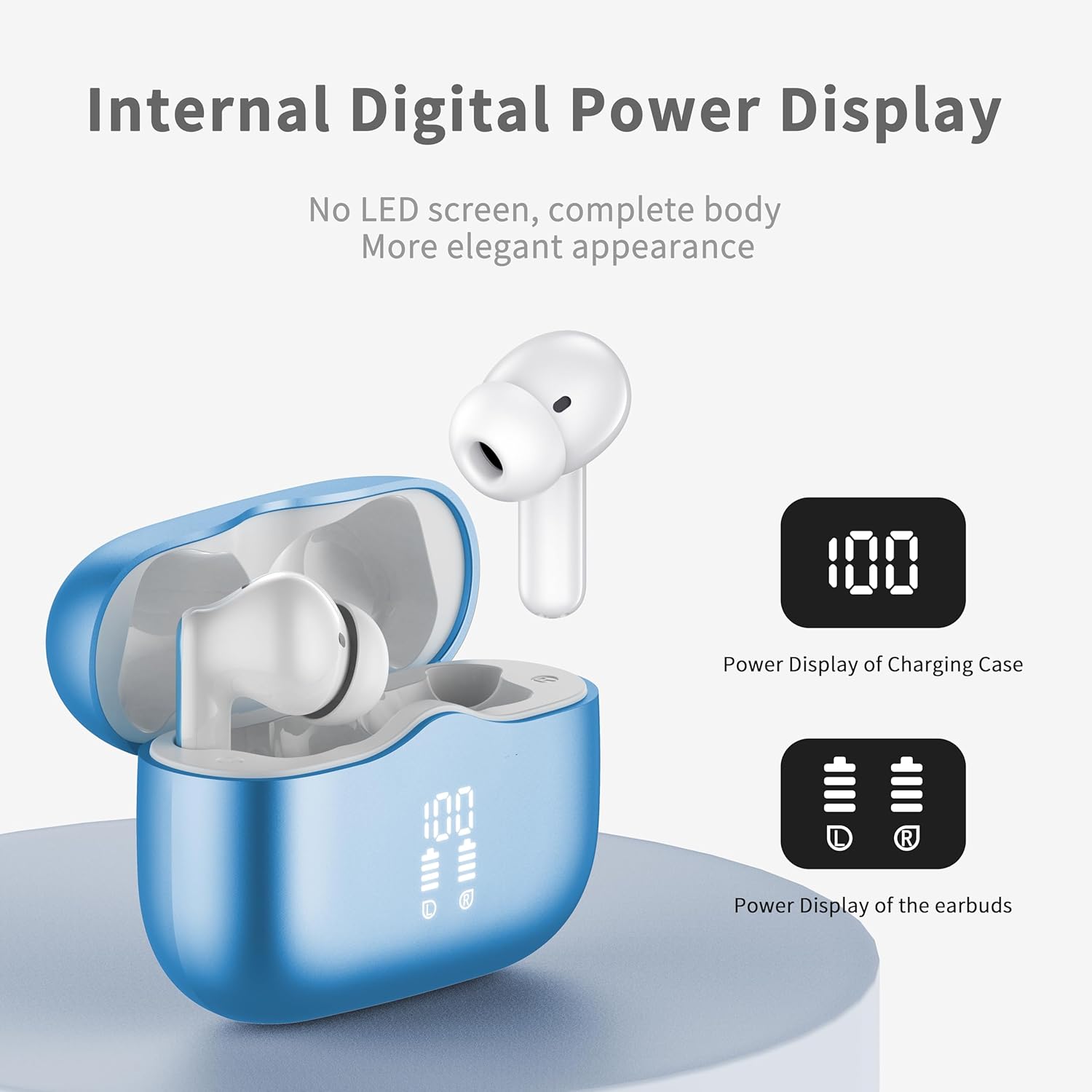 Auriculares Inalambricos Bluetooth, 2026 Auriculares Bluetooth 5.4 con ENC Reducción de Ruido, 40H HiFi Estéreo Cascos Inalambricos Bluetooth con 4 HD Mic, Pantalla LED, IP7 Impermeablem Cascos, Azul - 6