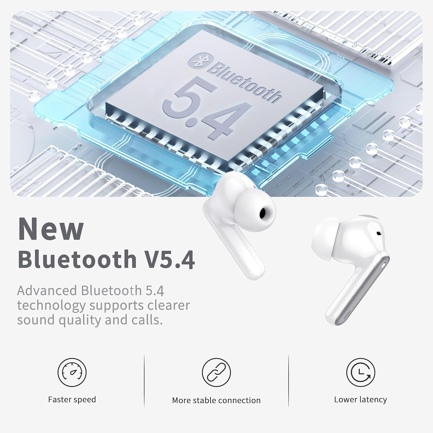 Auriculares Inalambricos Bluetooth, 2026 Auriculares Bluetooth 5.4 con ENC Reducción de Ruido, 40H HiFi Estéreo Cascos Inalambricos Bluetooth con 4 HD Mic, Pantalla LED, IP7 Impermeablem Cascos, Gris - 3