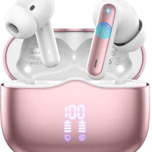 Auriculares Inalambricos Bluetooth, 2026 Auriculares Bluetooth 5.4 con ENC Reducción de Ruido, 40H HiFi Estéreo Cascos Inalambricos Bluetooth con 4 HD Mic, Pantalla LED, IP7 Impermeablem Cascos, Rosa