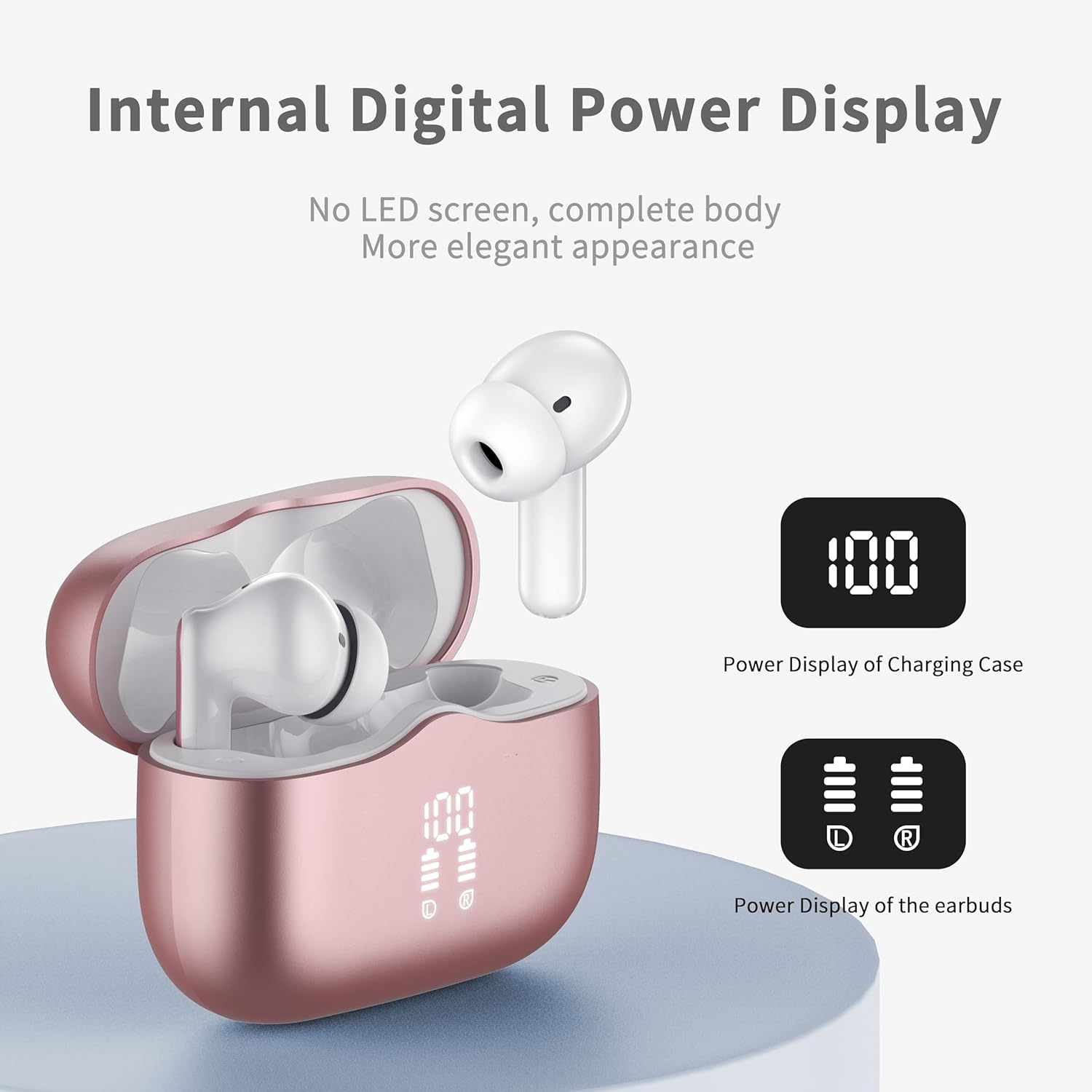 Auriculares Inalambricos Bluetooth, 2026 Auriculares Bluetooth 5.4 con ENC Reducción de Ruido, 40H HiFi Estéreo Cascos Inalambricos Bluetooth con 4 HD Mic, Pantalla LED, IP7 Impermeablem Cascos, Rosa - 6