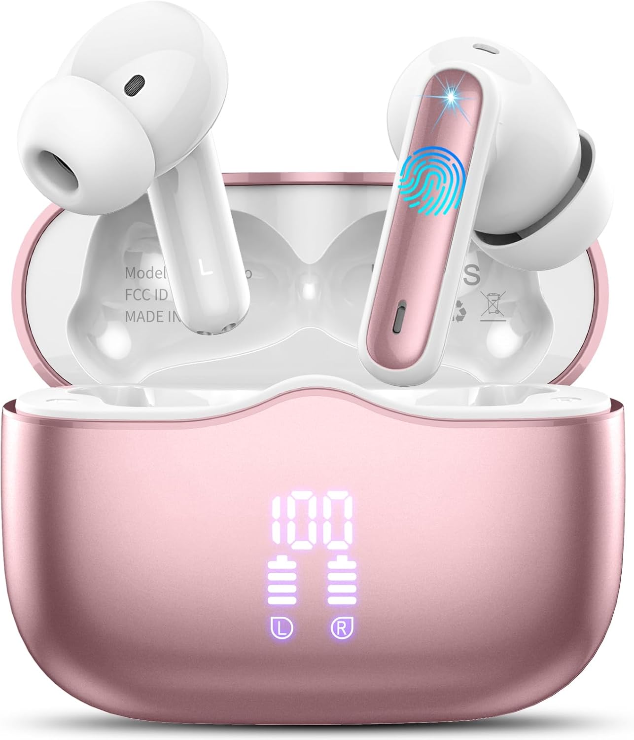 Auriculares Inalambricos Bluetooth, 2026 Auriculares Bluetooth 5.4 con ENC Reducción de Ruido, 40H HiFi Estéreo Cascos Inalambricos Bluetooth con 4 HD Mic, Pantalla LED, IP7 Impermeablem Cascos, Rosa - 1