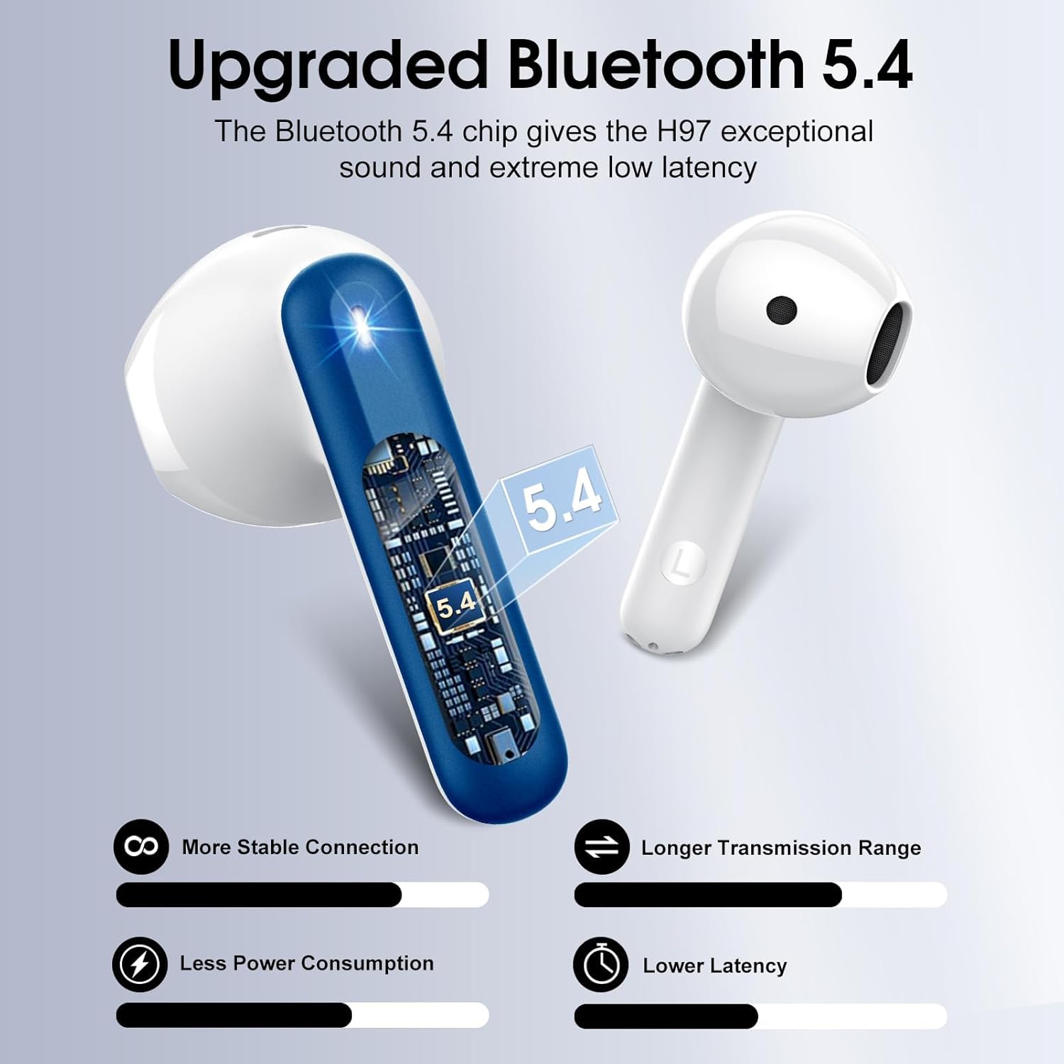 Auriculares Inalambricos Bluetooth 5.4, Auriculares Bluetooth con 4 Mic ENC Reducción de Ruido, 40H Cascos Inalambricos Bluetooth con HiFi Estéreo, Pantalla LED, IP7 Impermeable Audifonos USB-C Azul - 2