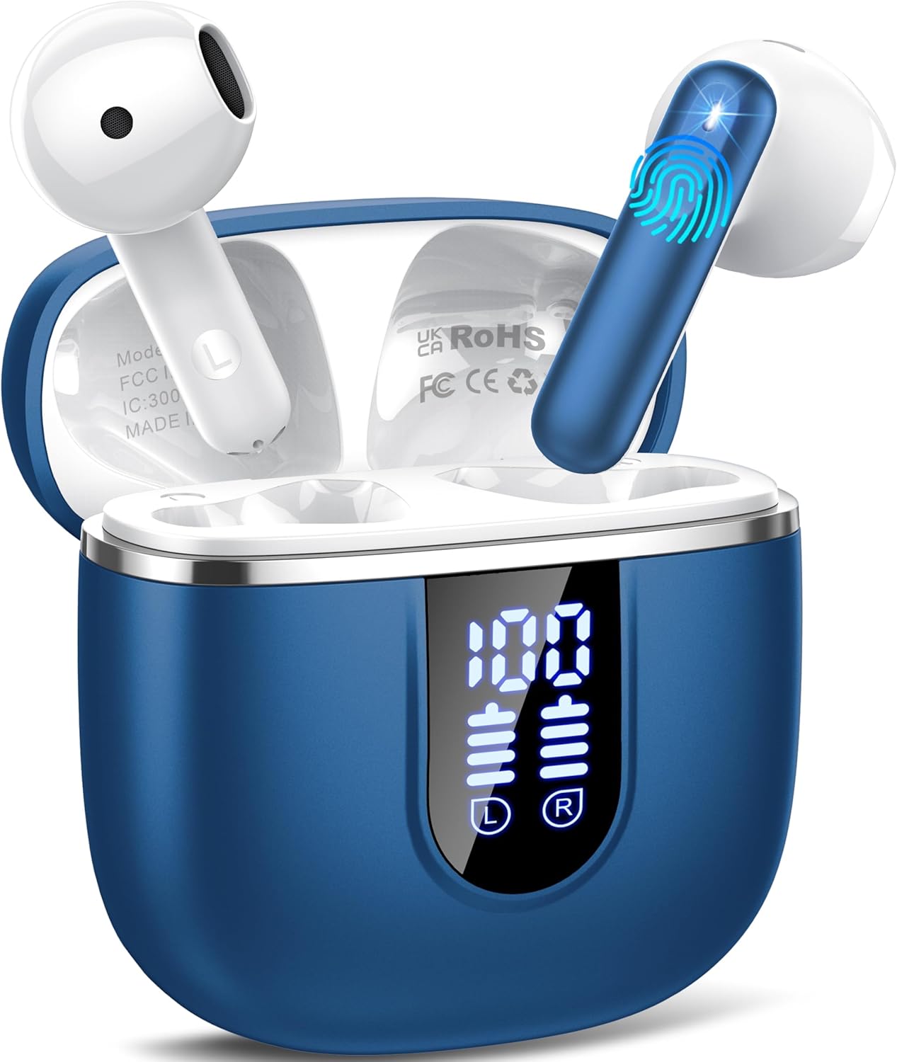 Auriculares Inalambricos Bluetooth 5.4, Auriculares Bluetooth con 4 Mic ENC Reducción de Ruido, 40H Cascos Inalambricos Bluetooth con HiFi Estéreo, Pantalla LED, IP7 Impermeable Audifonos USB-C Azul - 1