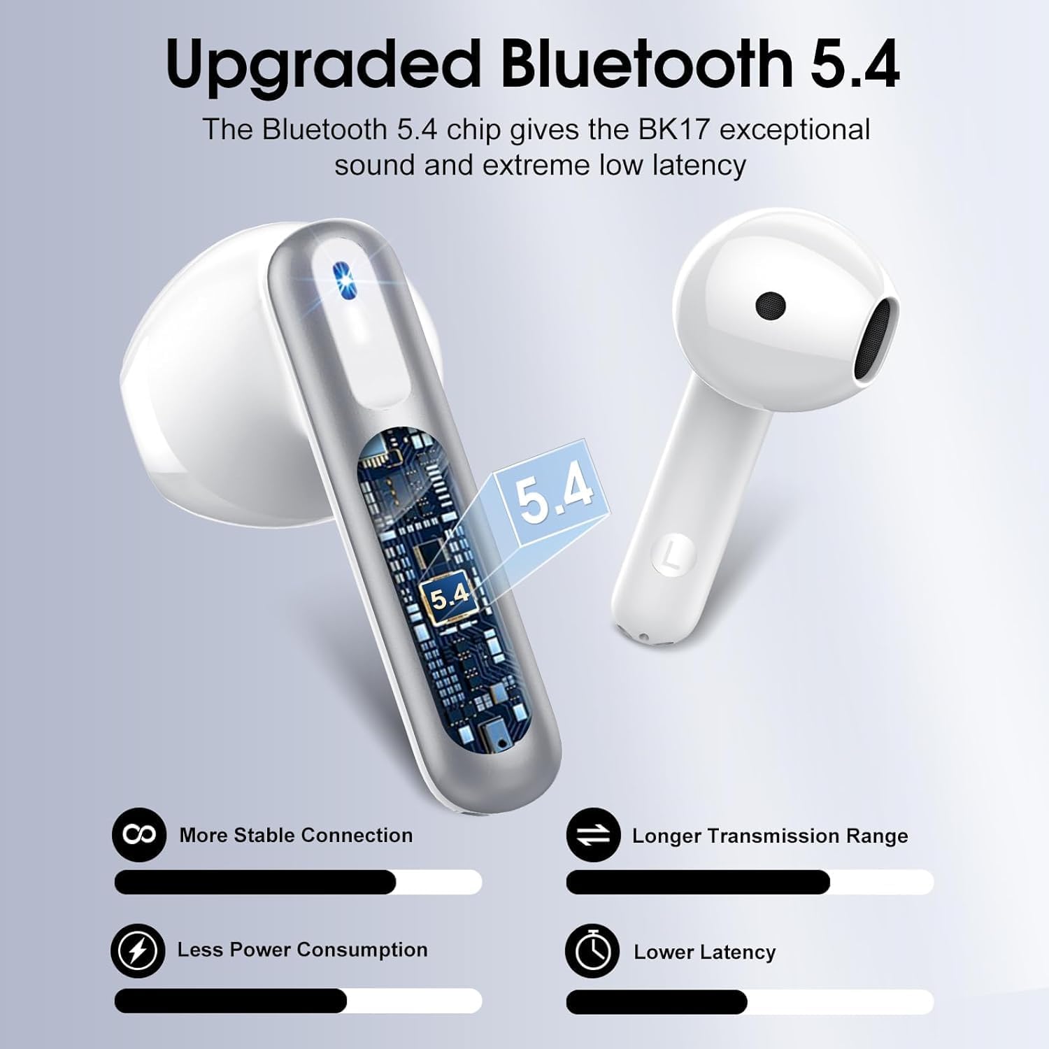 Auriculares Inalambricos Bluetooth 5.4, Auriculares Bluetooth con 4 Mic ENC Reducción de Ruido, 40H Cascos Inalambricos Bluetooth con HiFi Estéreo, Pantalla LED, IP7 Impermeable Audifonos USB-C Plata - 2