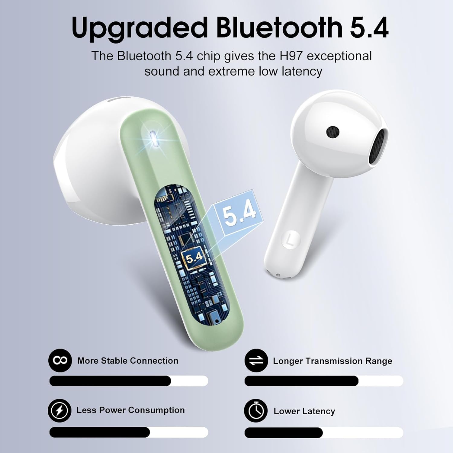 Auriculares Inalambricos Bluetooth 5.4, Auriculares Bluetooth con 4 Mic ENC Reducción de Ruido, 40H Cascos Inalambricos Bluetooth con HiFi Estéreo, Pantalla LED, IP7 Impermeable Audifonos USB-C Verde - 2
