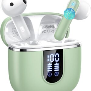 Auriculares Inalambricos Bluetooth 5.4, Auriculares Bluetooth con 4 Mic ENC Reducción de Ruido, 40H Cascos Inalambricos Bluetooth con HiFi Estéreo, Pantalla LED, IP7 Impermeable Audifonos USB-C Verde