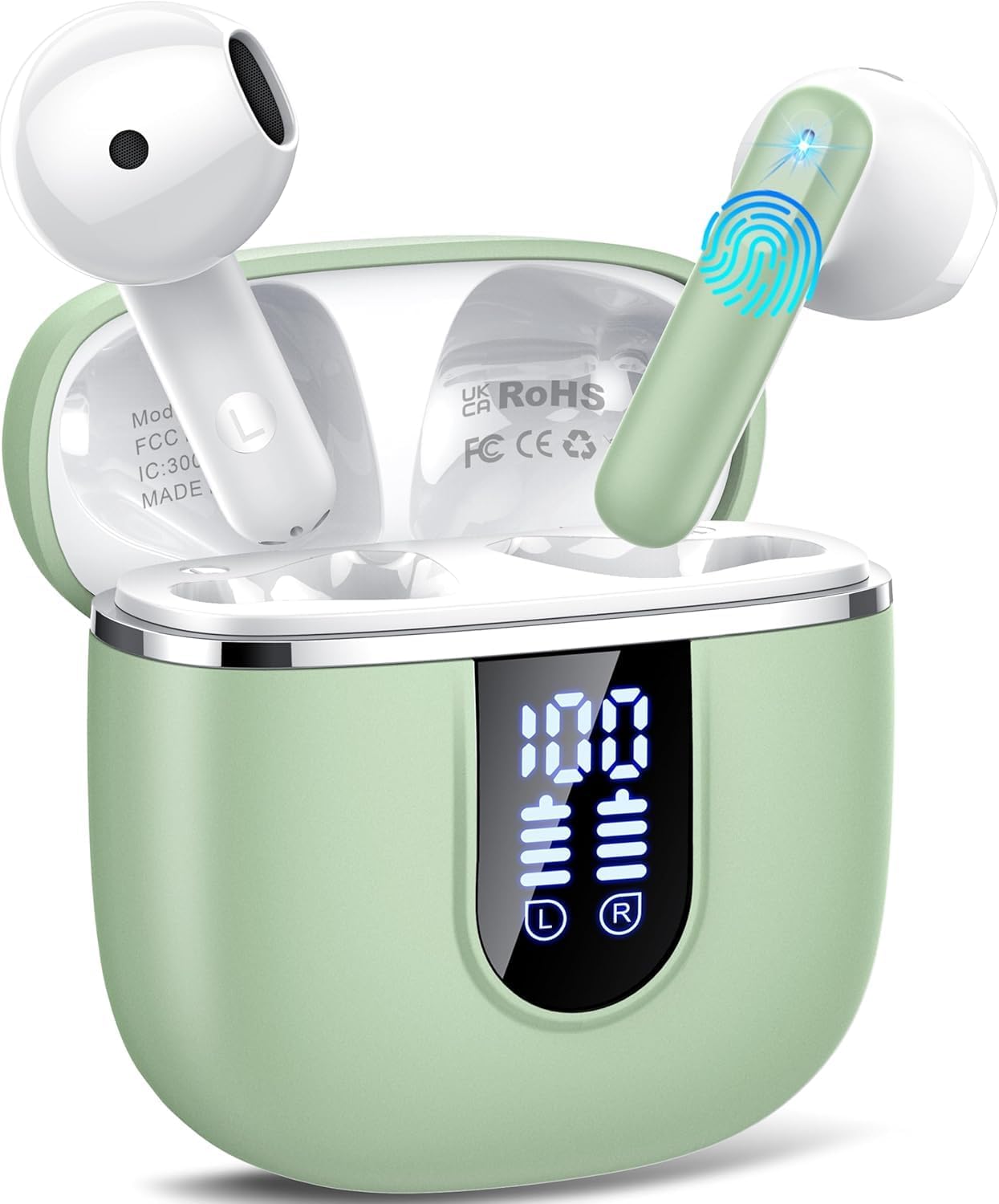 Auriculares Inalambricos Bluetooth 5.4, Auriculares Bluetooth con 4 Mic ENC Reducción de Ruido, 40H Cascos Inalambricos Bluetooth con HiFi Estéreo, Pantalla LED, IP7 Impermeable Audifonos USB-C Verde - 1