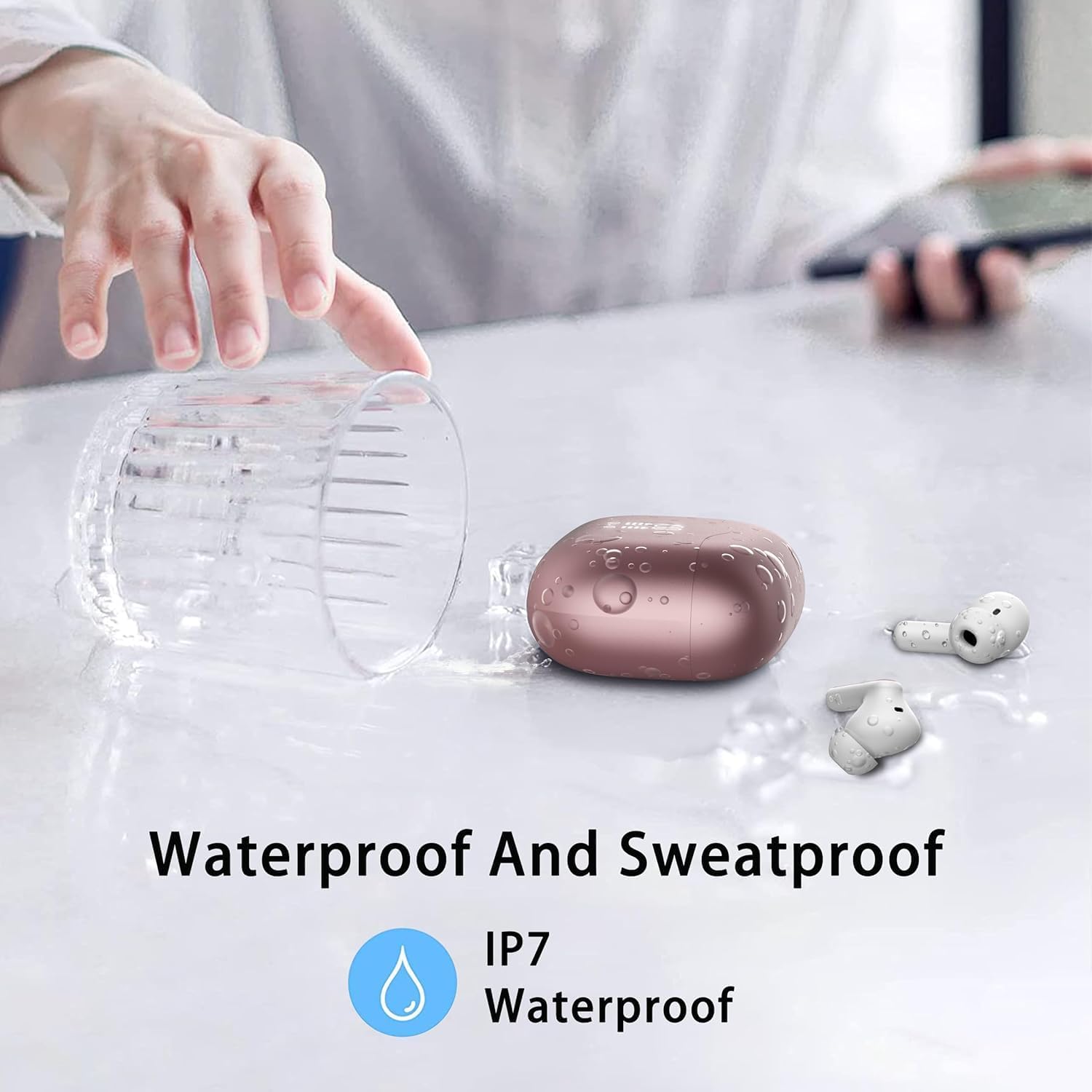 Auriculares Inalambricos Bluetooth, Auriculares Bluetooth 5.4 HiFi Estéreo con 4 HD Mic, 40H Cascos Inalambricos Bluetooth con 4 ENC Reducción de Ruido, IP7 Impermeablem Cascos, Pantalla LED, Rosa - 6