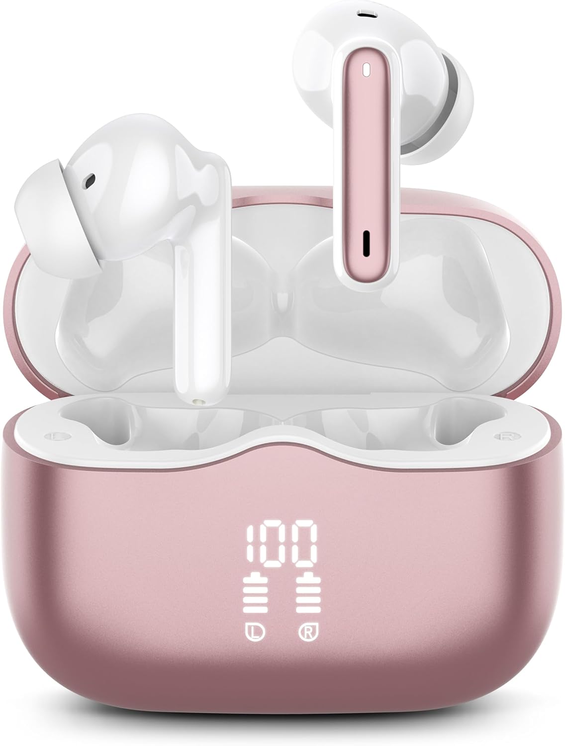 Auriculares Inalambricos Bluetooth, Auriculares Bluetooth 5.4 HiFi Estéreo con 4 HD Mic, 40H Cascos Inalambricos Bluetooth con 4 ENC Reducción de Ruido, IP7 Impermeablem Cascos, Pantalla LED, Rosa - 1