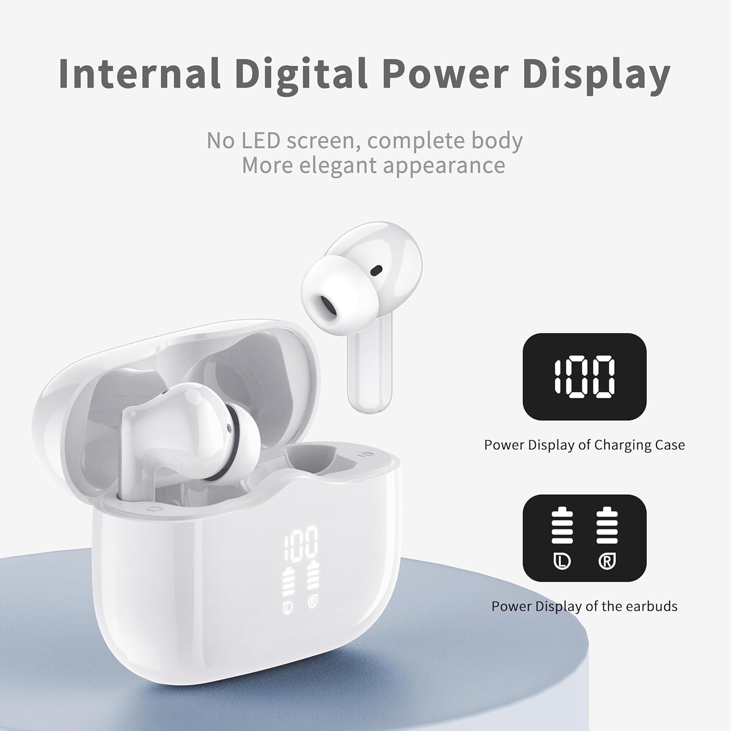 Auriculares Inalambricos Bluetooth, Auriculares Bluetooth 5.4 con ENC Reducción de Ruido, 40H HiFi Estéreo Cascos Inalambricos Bluetooth con 4 HD Mic, Pantalla LED, IP7 Impermeablem Cascos, Blanco - 5