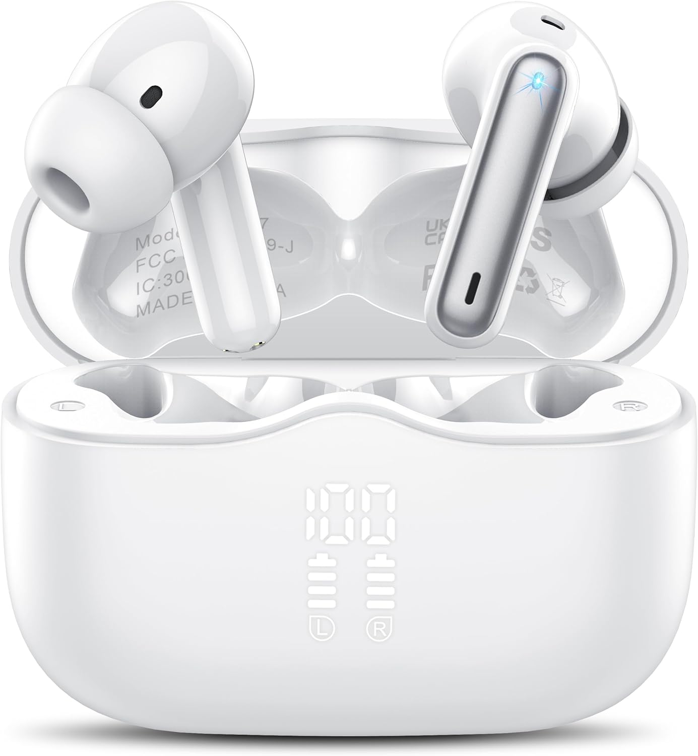 Auriculares Inalambricos Bluetooth, Auriculares Bluetooth 5.4 con ENC Reducción de Ruido, 40H HiFi Estéreo Cascos Inalambricos Bluetooth con 4 HD Mic, Pantalla LED, IP7 Impermeablem Cascos, Blanco - 1