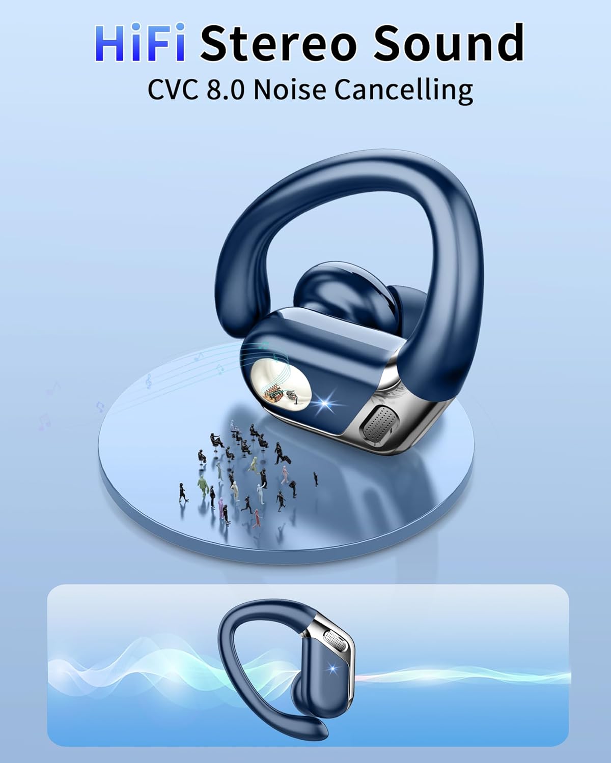 Auriculares Inalambricos Deportivos, Auriculares Bluetooth 5.4 HiFi Estéreo con 4 HD Mic, 50H Cascos Inalambricos Bluetooth con Cancelacion Ruido ENC, IP7 Impermeable Cascos para Running - 4