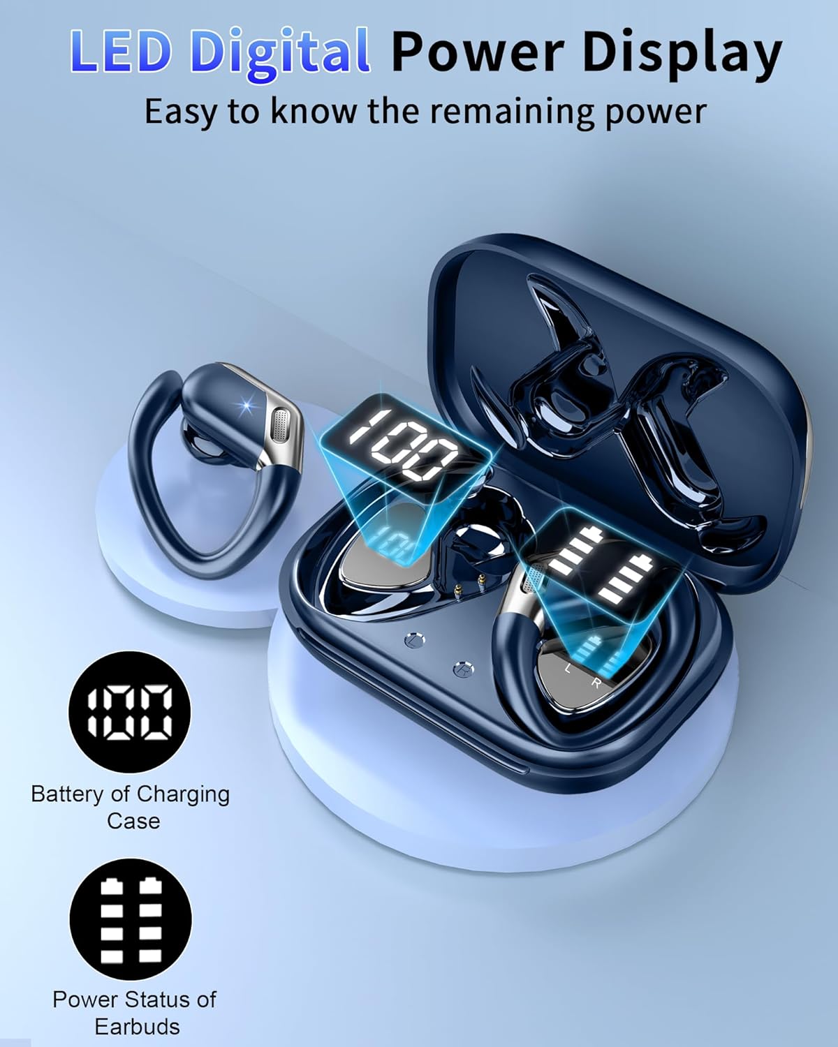 Auriculares Inalambricos Deportivos, Auriculares Bluetooth 5.4 HiFi Estéreo con 4 HD Mic, 50H Cascos Inalambricos Bluetooth con Cancelacion Ruido ENC, IP7 Impermeable Cascos para Running - 5