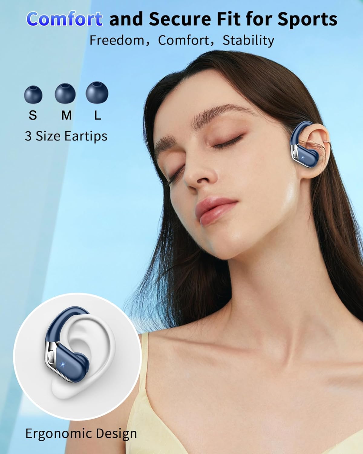 Auriculares Inalambricos Deportivos, Auriculares Bluetooth 5.4 HiFi Estéreo con 4 HD Mic, 50H Cascos Inalambricos Bluetooth con Cancelacion Ruido ENC, IP7 Impermeable Cascos para Running - 6