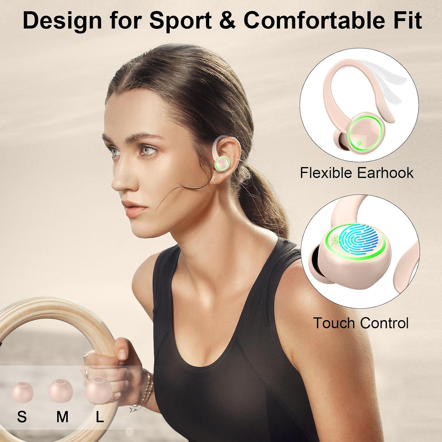 Auriculares Inalambricos Deportivos, Auriculares Bluetooth 5.4 HiFi Estéreo con 4 HD Mic, 50H Cascos Inalambricos Bluetooth con Cancelacion Ruido ENC, IP7 Impermeable Cascos para Running, Pantalla LED - 5