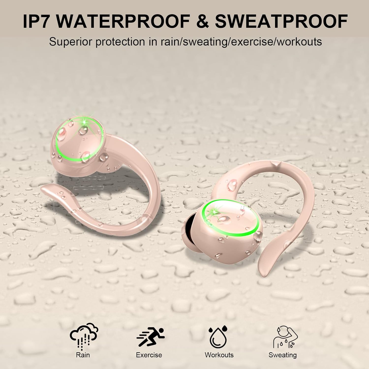 Auriculares Inalambricos Deportivos, Auriculares Bluetooth 5.4 HiFi Estéreo con 4 HD Mic, 50H Cascos Inalambricos Bluetooth con Cancelacion Ruido ENC, IP7 Impermeable Cascos para Running, Pantalla LED - 6