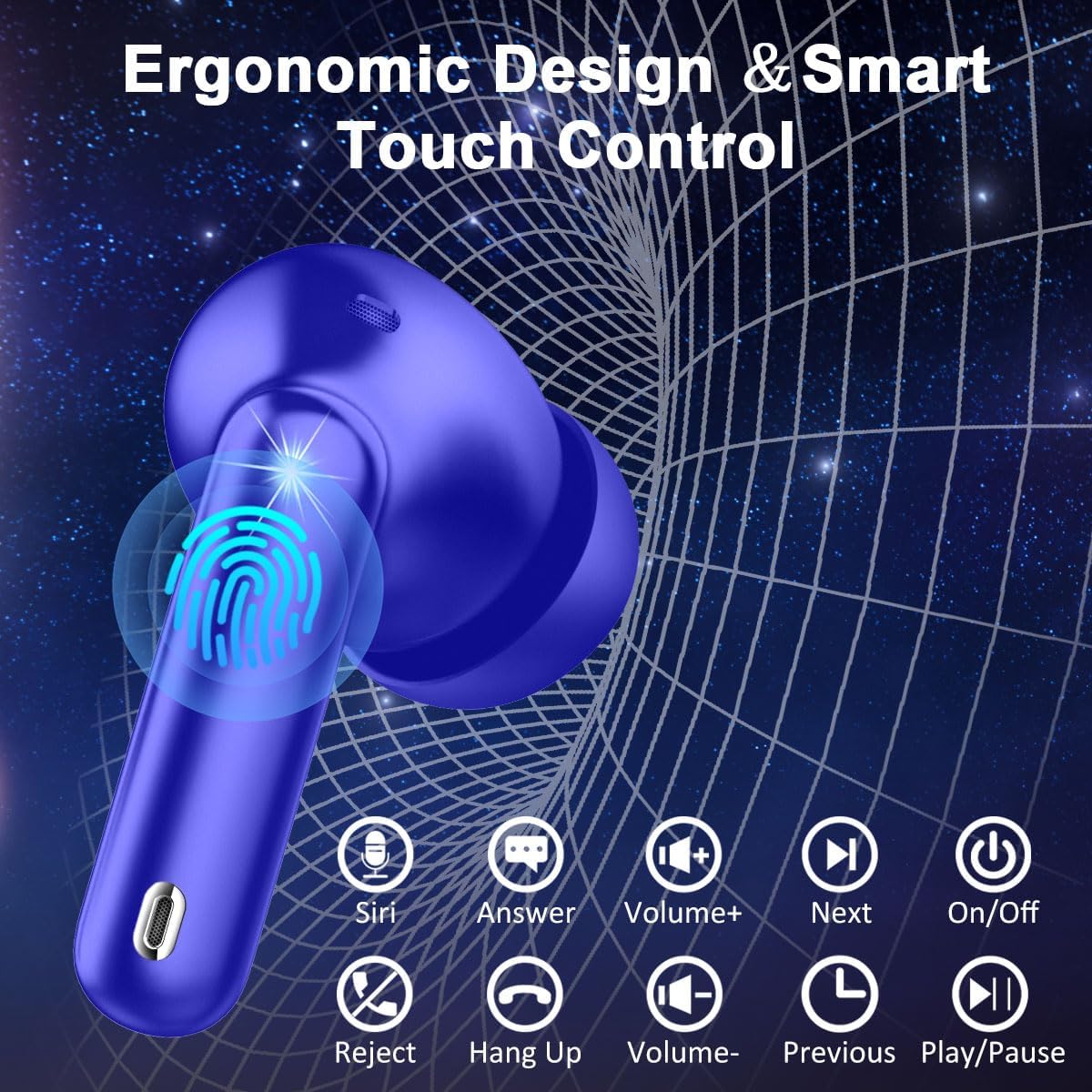 Auriculares Inalambricos, In-Ear Auriculares Inalambricos Bluetooth 5.4 con 4 HD Mic Cancelacion Ruido, 45H Estéreo HiFi Cascos Inalambricos Bluetooth Carga Rápida Tipo-C/Pantalla LED/IP7 Impermeable - 3