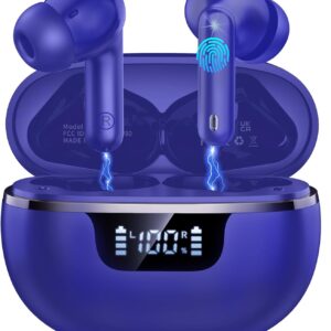 Auriculares Inalambricos, In-Ear Auriculares Inalambricos Bluetooth 5.4 con 4 HD Mic Cancelacion Ruido, 45H Estéreo HiFi Cascos Inalambricos Bluetooth Carga Rápida Tipo-C/Pantalla LED/IP7 Impermeable