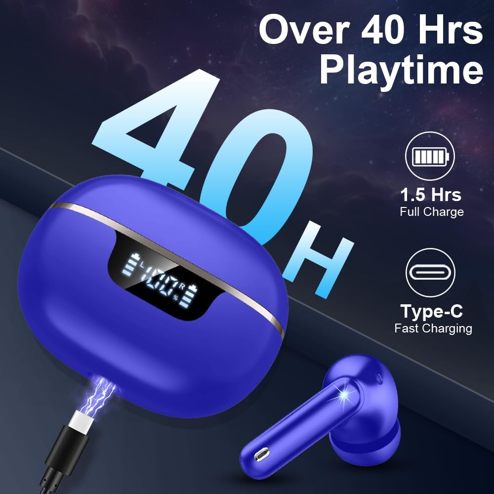 Auriculares Inalambricos, In-Ear Auriculares Inalambricos Bluetooth 5.4 con 4 HD Mic Cancelacion Ruido, 45H Estéreo HiFi Cascos Inalambricos Bluetooth Carga Rápida Tipo-C/Pantalla LED/IP7 Impermeable - 4