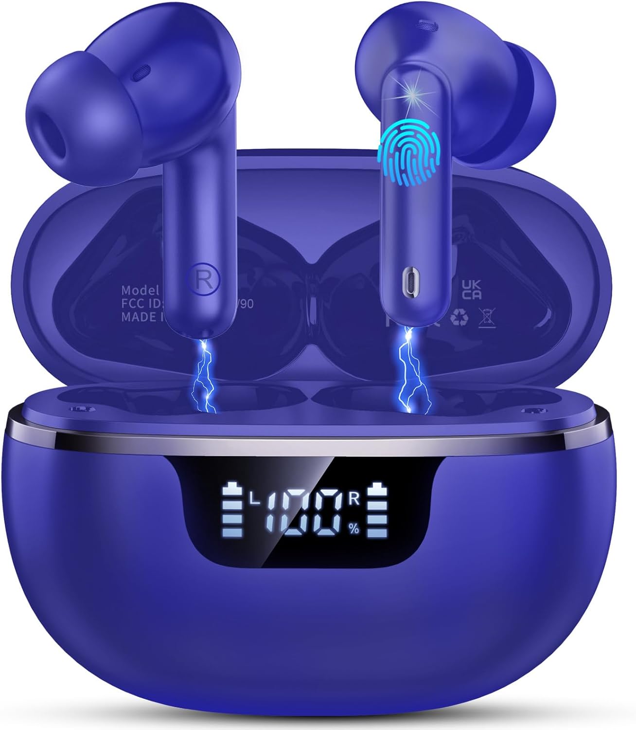 Auriculares Inalambricos, In-Ear Auriculares Inalambricos Bluetooth 5.4 con 4 HD Mic Cancelacion Ruido, 45H Estéreo HiFi Cascos Inalambricos Bluetooth Carga Rápida Tipo-C/Pantalla LED/IP7 Impermeable - 1