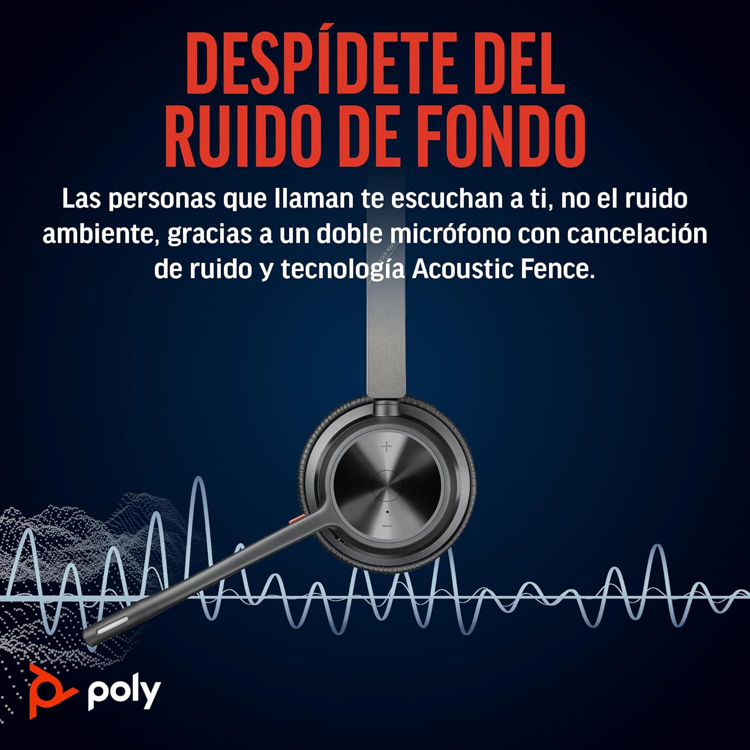 Auriculares inalámbricos Poly Voyager 4320 UC - Audífonos estéreo con micrófono de brazo con cancelación de ruido - Conexión Bluetooth a PC/Mac/teléfono móvil - Funciona con Teams, Zoom y más - 3