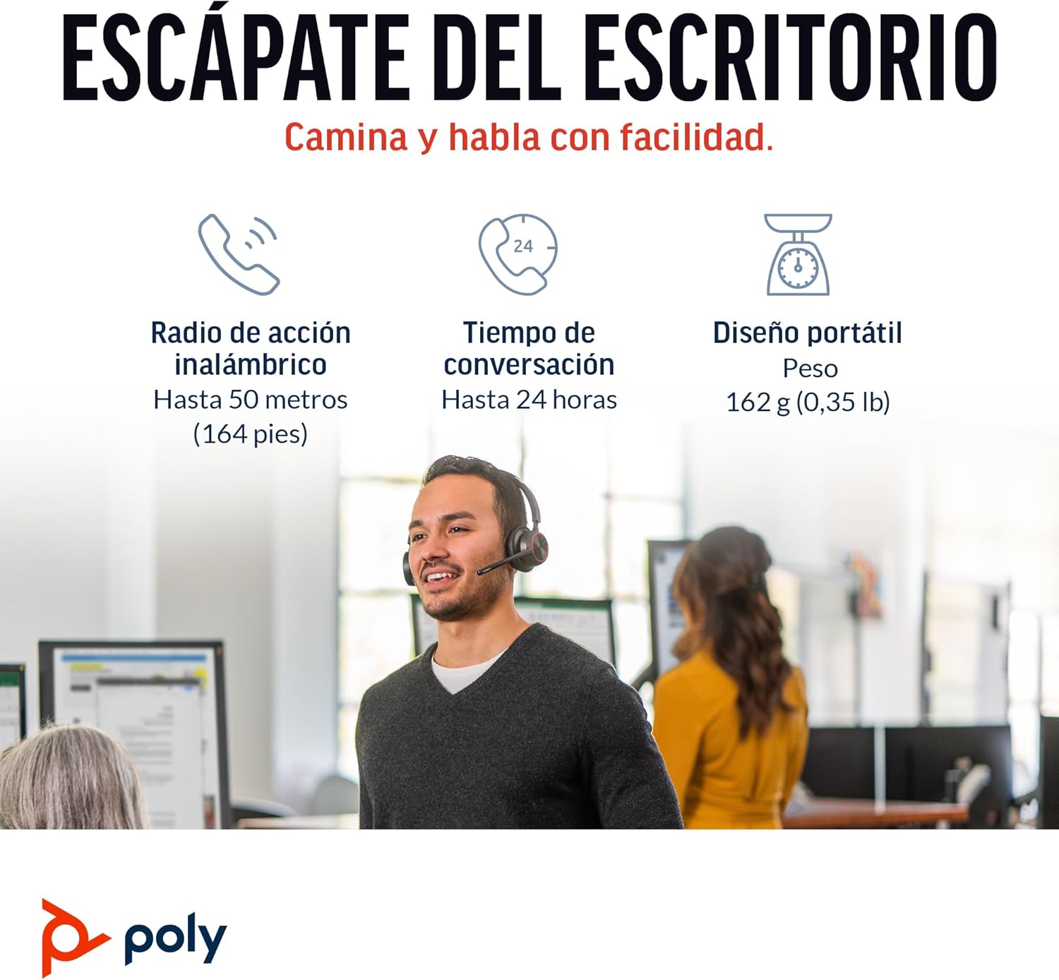 Auriculares inalámbricos Poly Voyager 4320 UC - Audífonos estéreo con micrófono de brazo con cancelación de ruido - Conexión Bluetooth a PC/Mac/teléfono móvil - Funciona con Teams, Zoom y más - 4