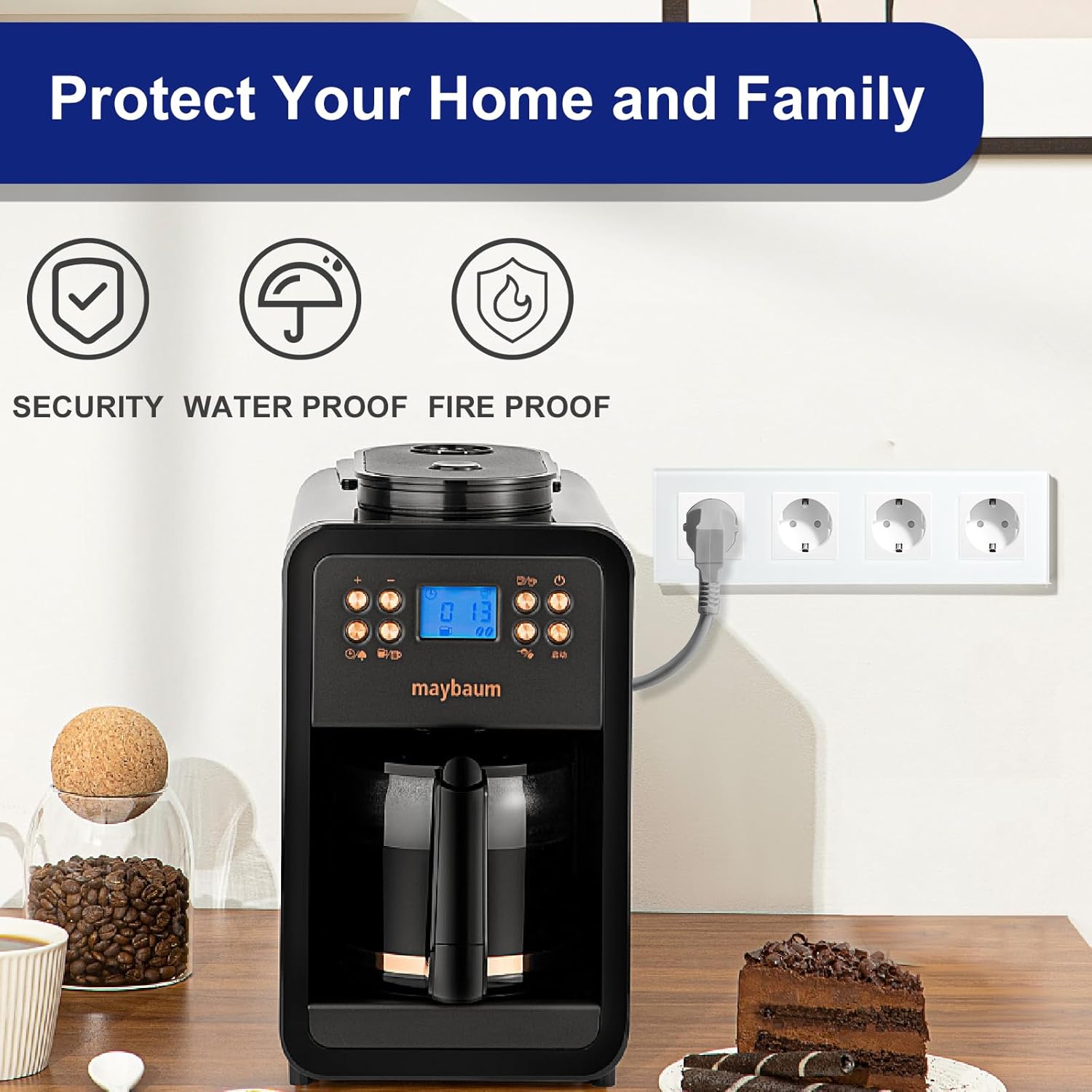 BSEED Enchufe de Pared con Cristal,Enchufes Empotrable Estándar,Toma de Corriente,Seguridad infantil,Fácil de Instalar,M Serie,4 Enchufes,299mm Blanco - 2