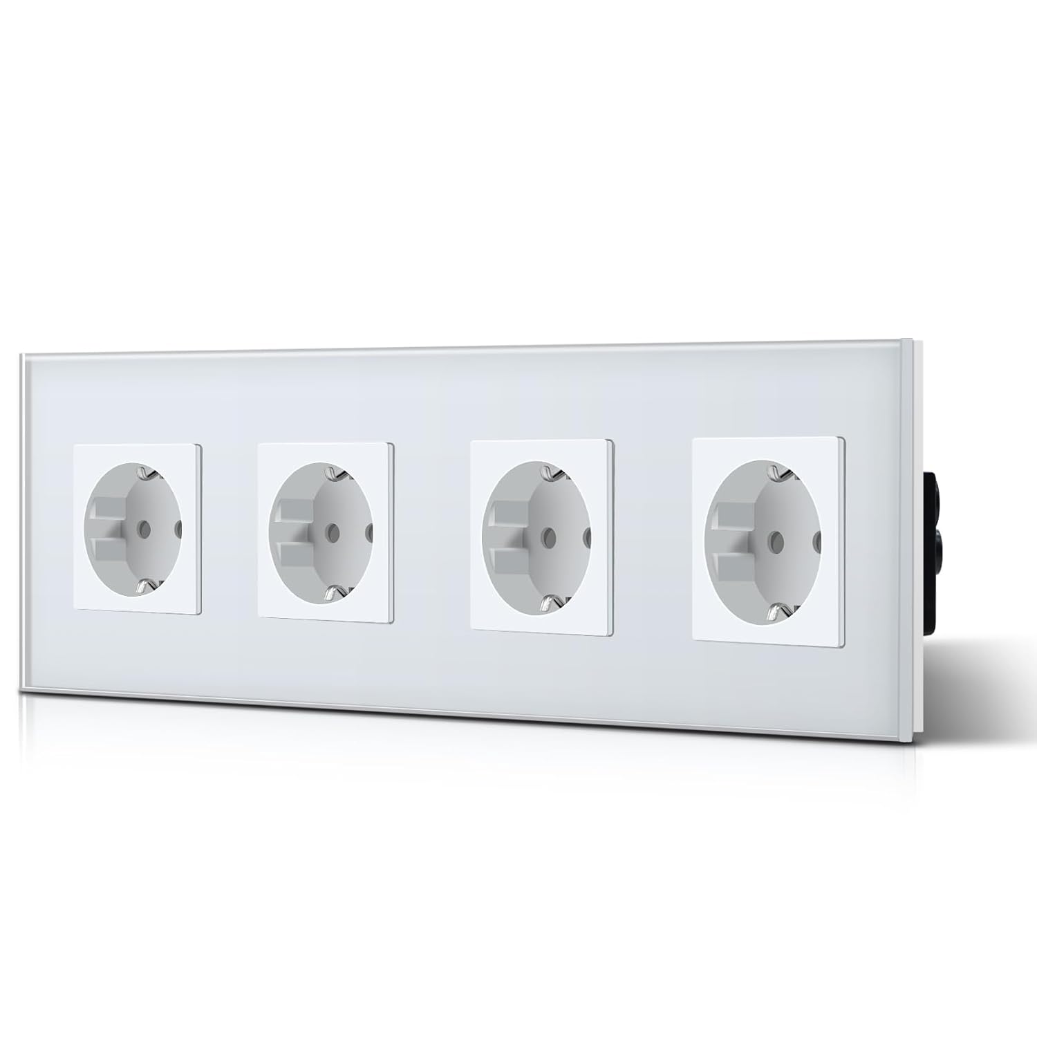 BSEED Enchufe de Pared con Cristal,Enchufes Empotrable Estándar,Toma de Corriente,Seguridad infantil,Fácil de Instalar,M Serie,4 Enchufes,299mm Blanco - 1