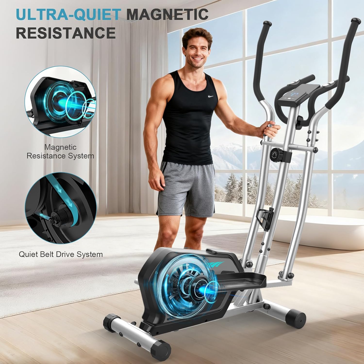 Bicicleta Elíptica,3 en 1 Máquina Elíptica para Casa con 16 Niveles de Resistencia,Monitor LCD, Bluetooth App y Soporte para Dispositivos,Pedal Antideslizante - 3