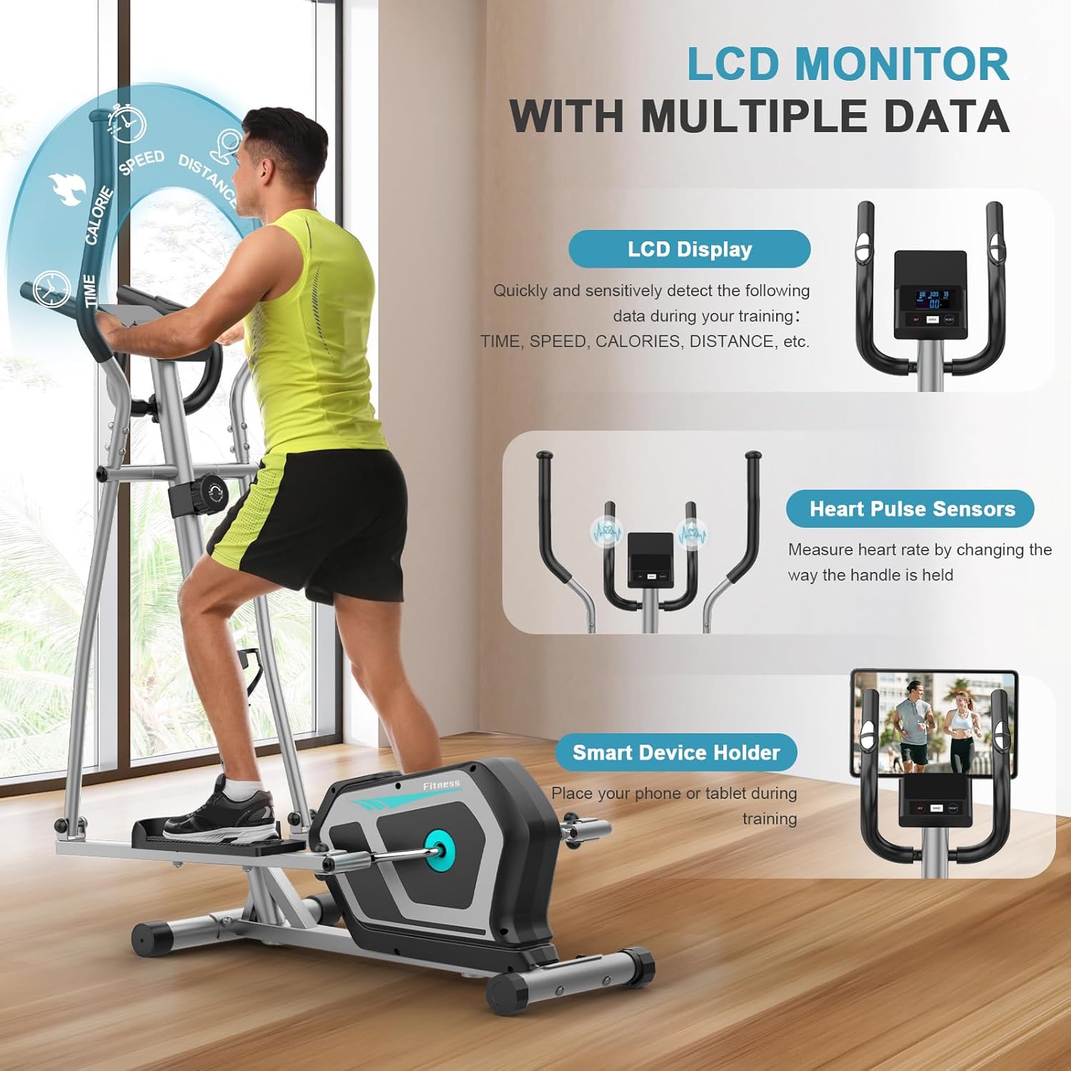 Bicicleta Elíptica,3 en 1 Máquina Elíptica para Casa con 16 Niveles de Resistencia,Monitor LCD, Bluetooth App y Soporte para Dispositivos,Pedal Antideslizante - 5