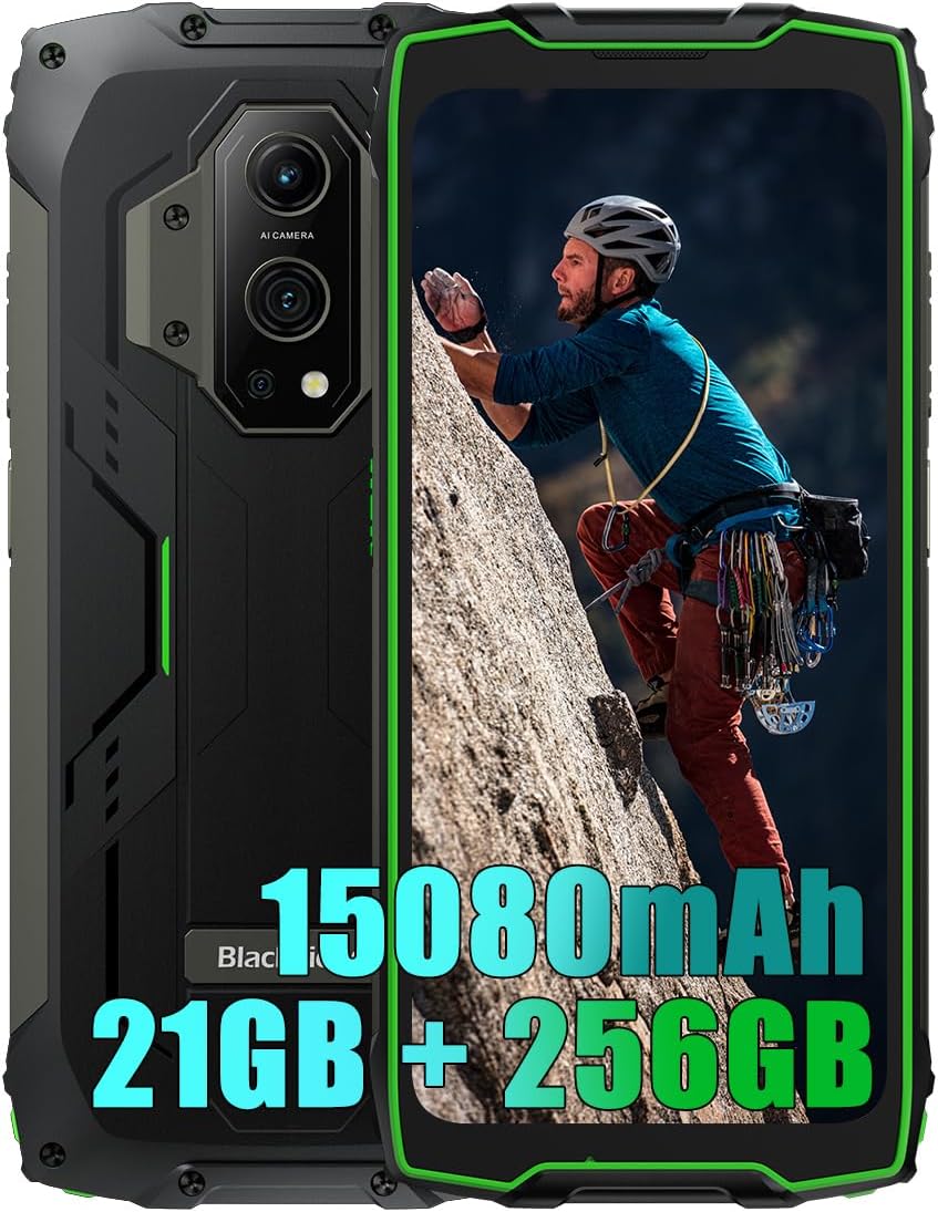 Blackview BV9300 Teléfono Móvil Resistente 2023, 21GB+256GB MTK G99 IP68 Smartphone Todoterreno, 6.7" FHD+, 15080mAh 33W, 50MP+32MP, Android 12 Telefono Movil Antigolpes, Dual 4G/GPS/NFC/OTG/FM, Verde - 1