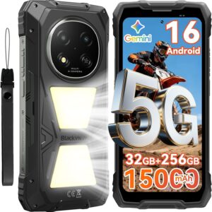 Blackview Rock 2 Pro Movil Irrompible, Android 16 Movil Indestructible 5G 32GB+256GB, 6.67" HD+ Display 120Hz 15000mAh IP69K Móvil Rugerizado, 16MP AI Kamera, NFC/OTG/GPS/Gemini AI/Glove Mode 2.0