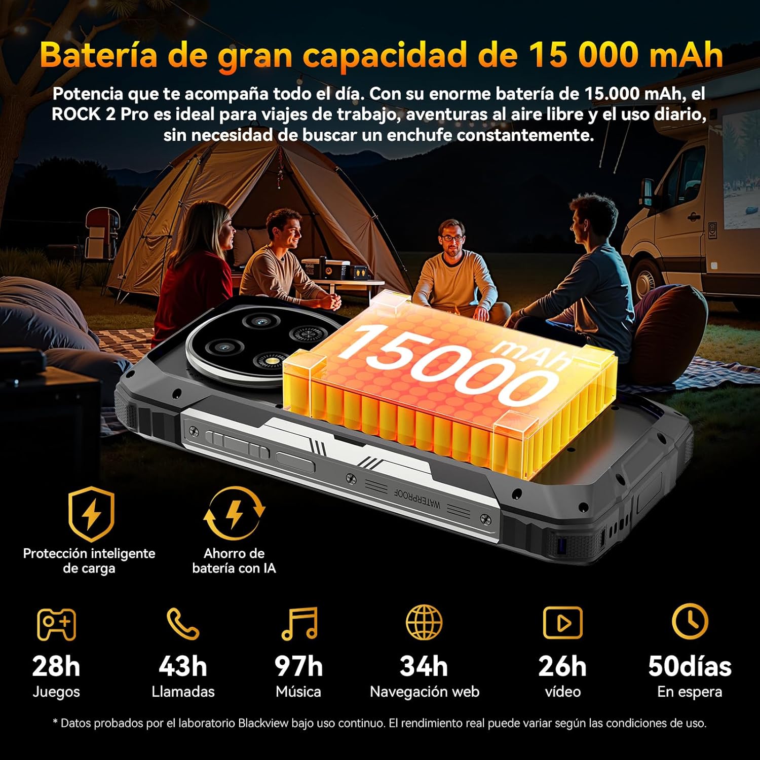 Blackview Rock 2 Pro Movil Irrompible, Android 16 Movil Indestructible 5G 32GB+256GB, 6.67" HD+ Display 120Hz 15000mAh IP69K Móvil Rugerizado, 16MP AI Kamera, NFC/OTG/GPS/Gemini AI/Glove Mode 2.0 - 6