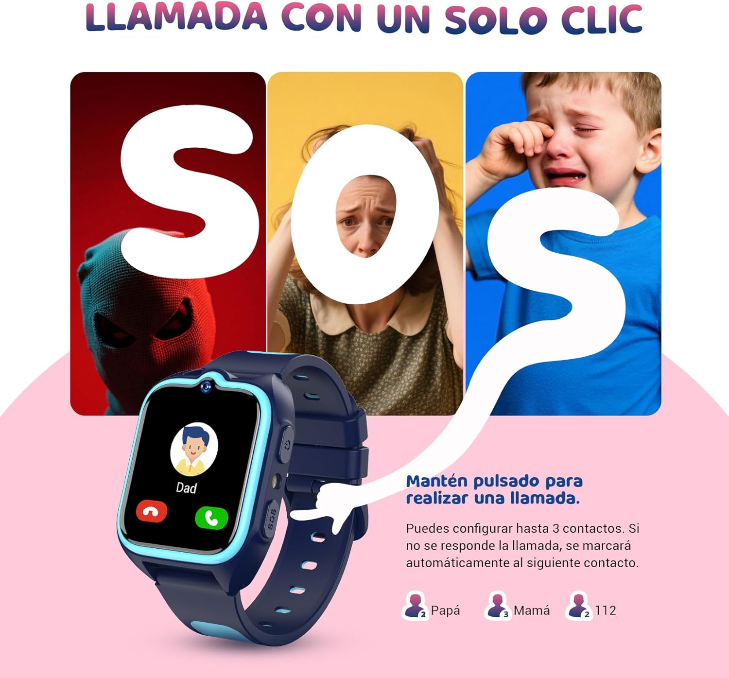Blackview Smartwatch, 1.75” Reloj Inteligente Niño con GPS Posición, LED Linterna, SOS Llamar, Videollamadas, Chat de Voz, Smartwatch Niños con Podómetro, Juego, Despertador, Modo Escuela, Azul - 4