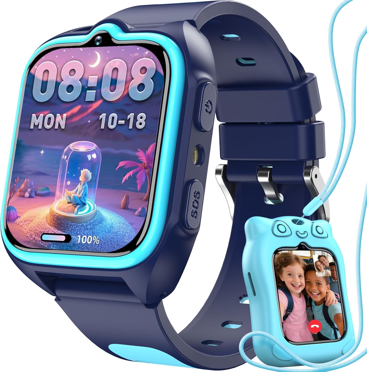 Blackview Smartwatch, 1.75” Reloj Inteligente Niño con GPS Posición, LED Linterna, SOS Llamar, Videollamadas, Chat de Voz, Smartwatch Niños con Podómetro, Juego, Despertador, Modo Escuela, Azul - 1