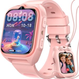Blackview Smartwatch, 1.75” Reloj Inteligente Niño con GPS Posición, LED Linterna, SOS Llamar, Videollamadas, Chat de Voz, Smartwatch Niños con Podómetro, Juego, Despertador, Modo Escuela, Rosa