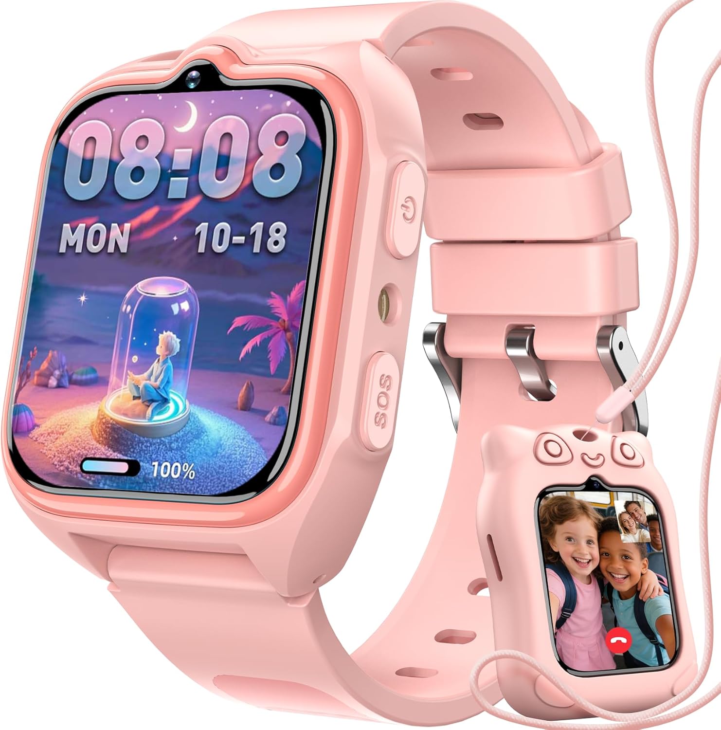 Blackview Smartwatch, 1.75” Reloj Inteligente Niño con GPS Posición, LED Linterna, SOS Llamar, Videollamadas, Chat de Voz, Smartwatch Niños con Podómetro, Juego, Despertador, Modo Escuela, Rosa - 1