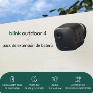 Blink Outdoor 4 + pack de extensión de batería: cámara de seguridad inteligente HD sin cables, 4 años de autonomía, detección de movimiento, compatible con Alexa (sistema de 2 cámaras) | IP65