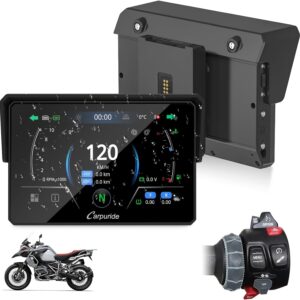 CARPURIDE W502BS Pro para BMW CarPlay y Android Auto para Motocicletas, Bluetooth Dual, Pantalla de Navegación GPS Impermeable de 5 Pulgadas, Lectura de Datos, Native Wonder, TPMS, Sensor de Luz
