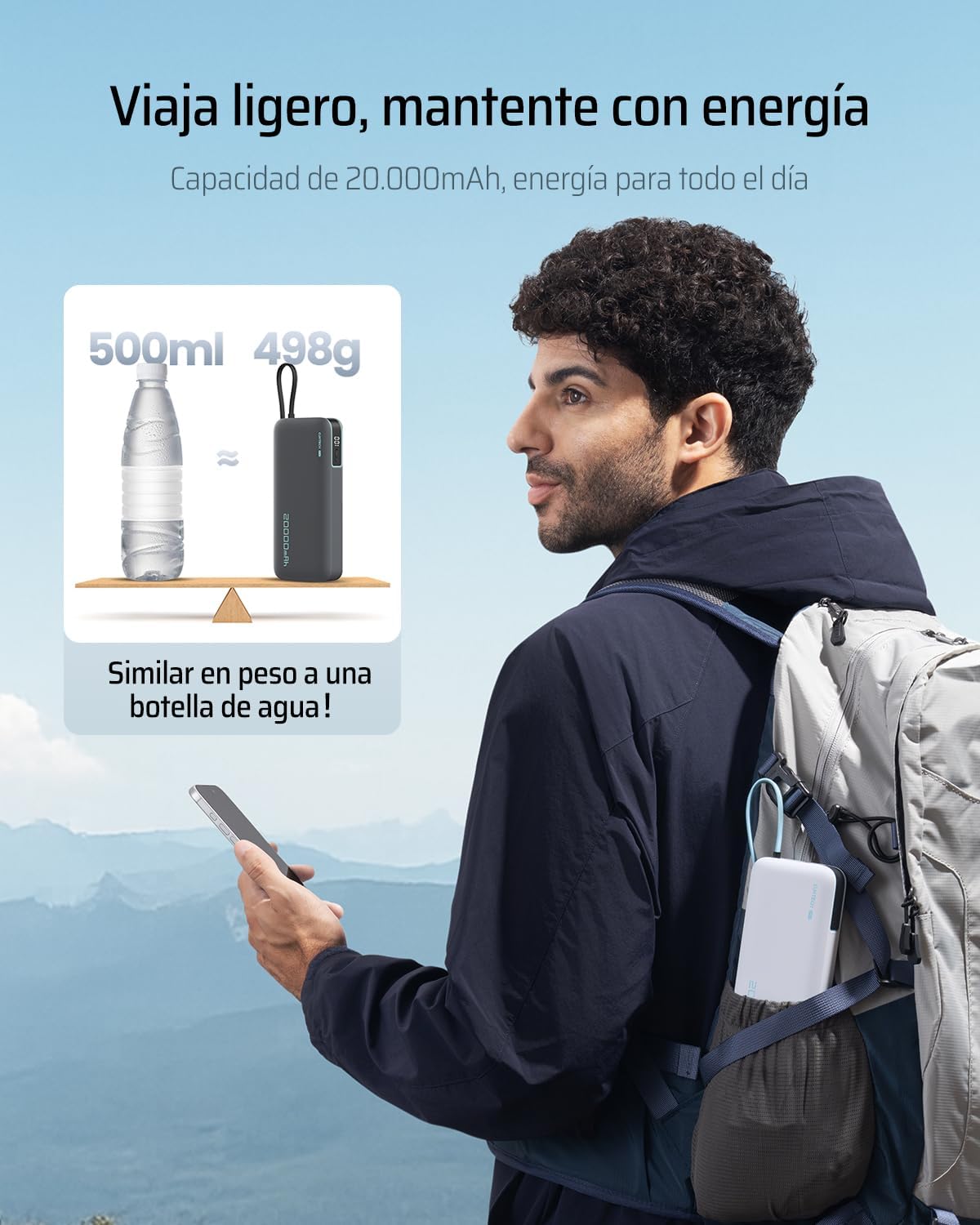 CUKTECH CP25 Power Bank 20.000mAh, Batería Portátil con Cable USB-C Integrado, PD 45W powerbank con 1 x USB-A, Batería Externa Carga Rápida Compatible iPhone 17 Pro MAX, Galaxy, Xiaomi, MacBook - 5