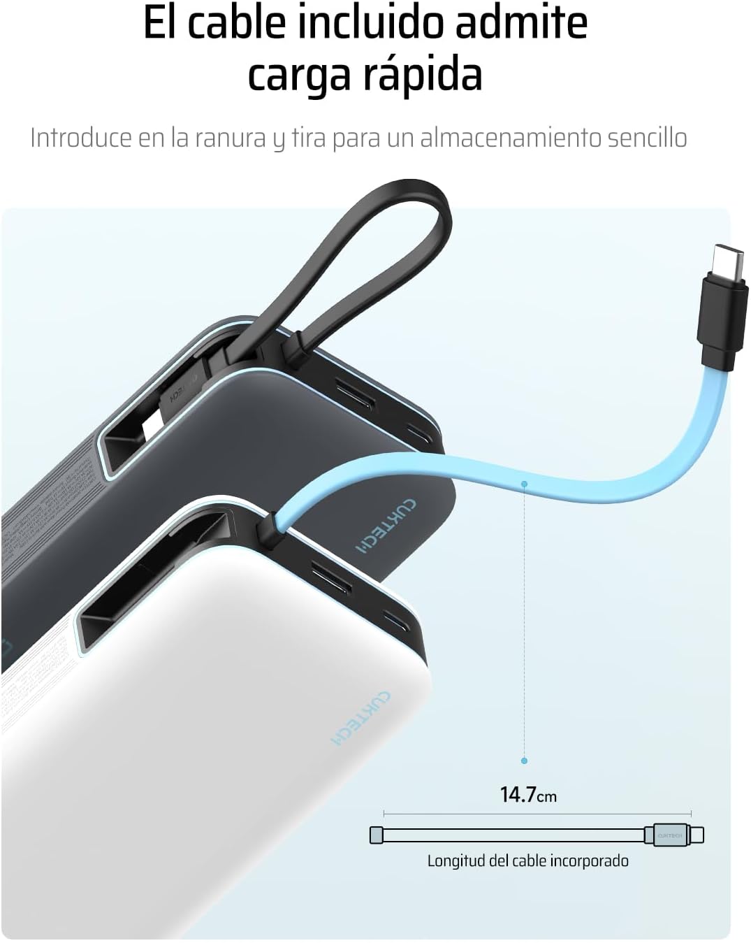CUKTECH CP25 Power Bank 20.000mAh, Batería Portátil con Cable USB-C Integrado, PD 45W powerbank con 1 x USB-A, Batería Externa Carga Rápida Compatible iPhone 17 Pro MAX, Galaxy, Xiaomi, MacBook - 6